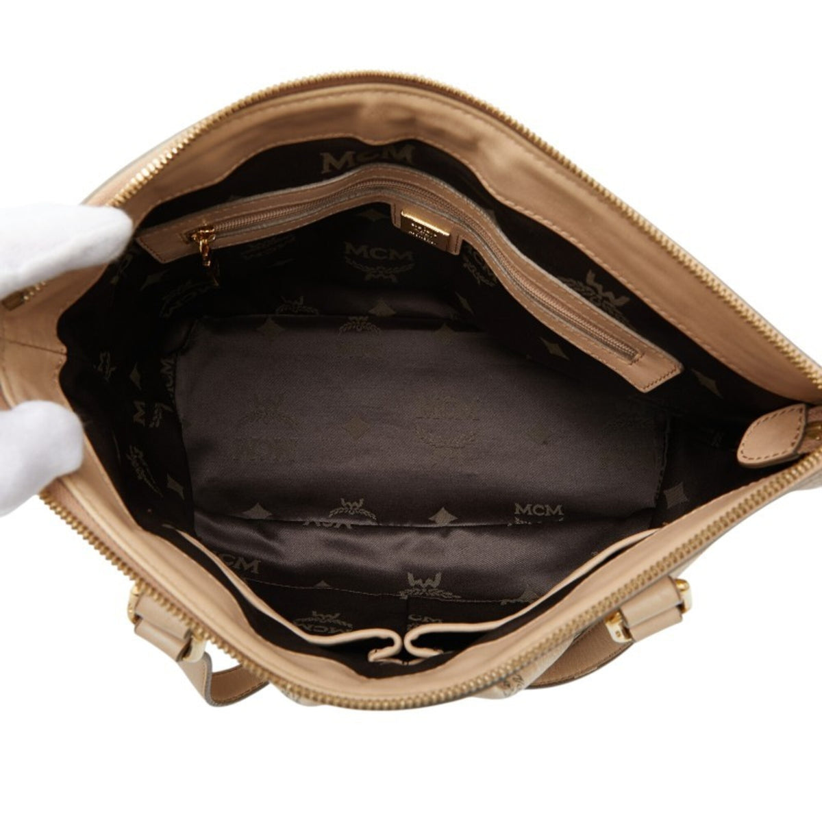 Mcm Visetos Beige Leather Handbag Shoulder Bag (Pre-Owned)