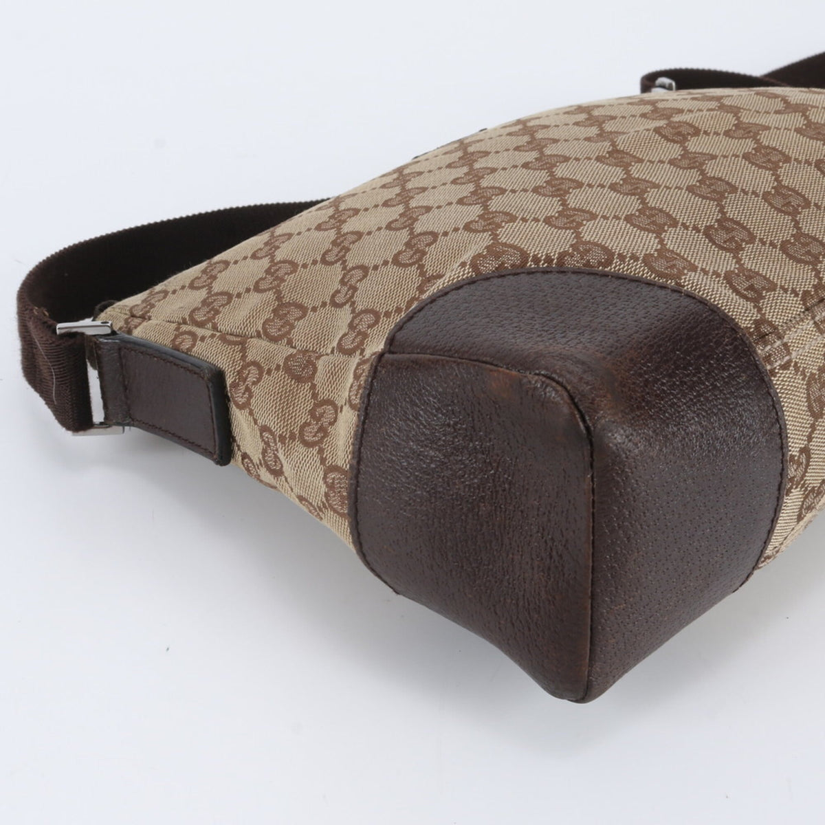 Gucci Brown Leather Canvas Crossbody Bag Handbag Shoulder Bag Tote Bag (Pre-Owned)