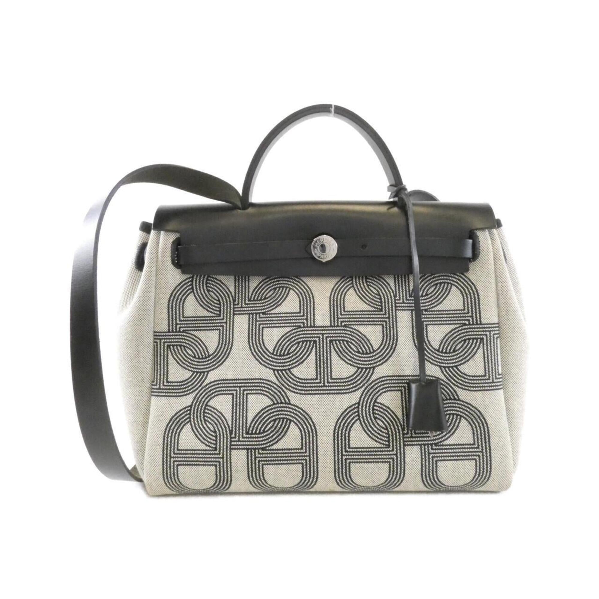 Hermes Her Bag Black Ecru Vache Leather Handbag (Pre-Owned)