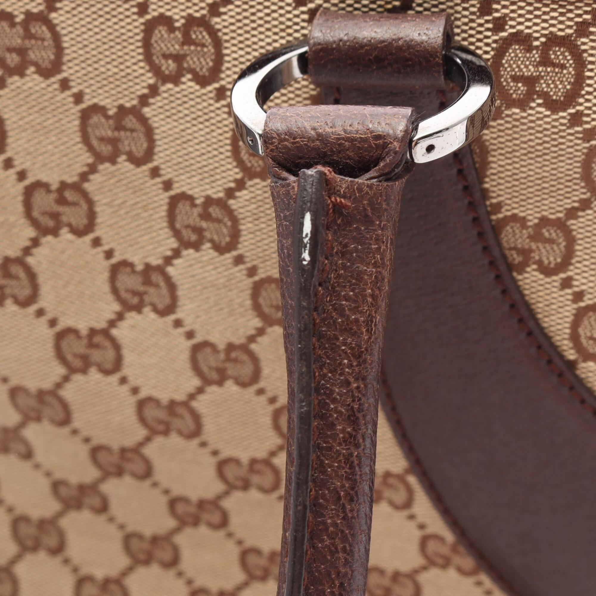 Gucci Beige Brown Canvas Leather Handbag (Pre-Owned)