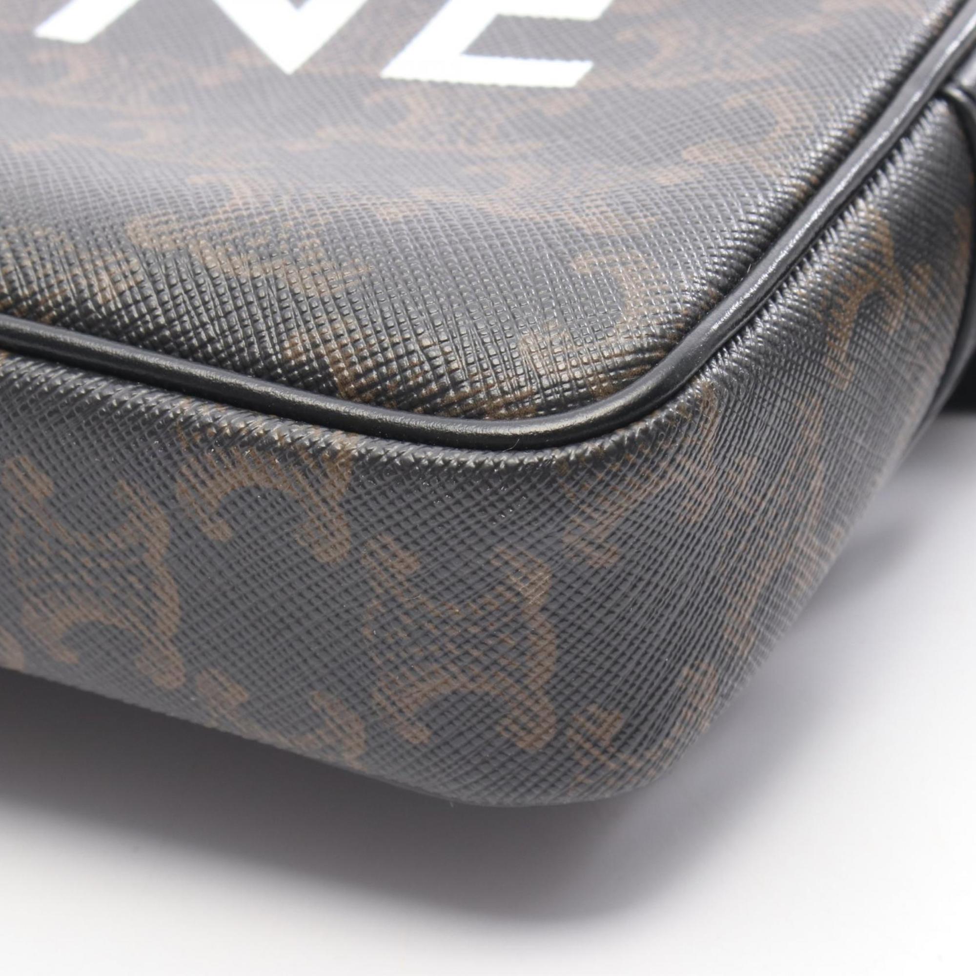 Celine Black Brown Coated Canvas Leather Messenger Bag Shoulder Bag (Pre-Owned)