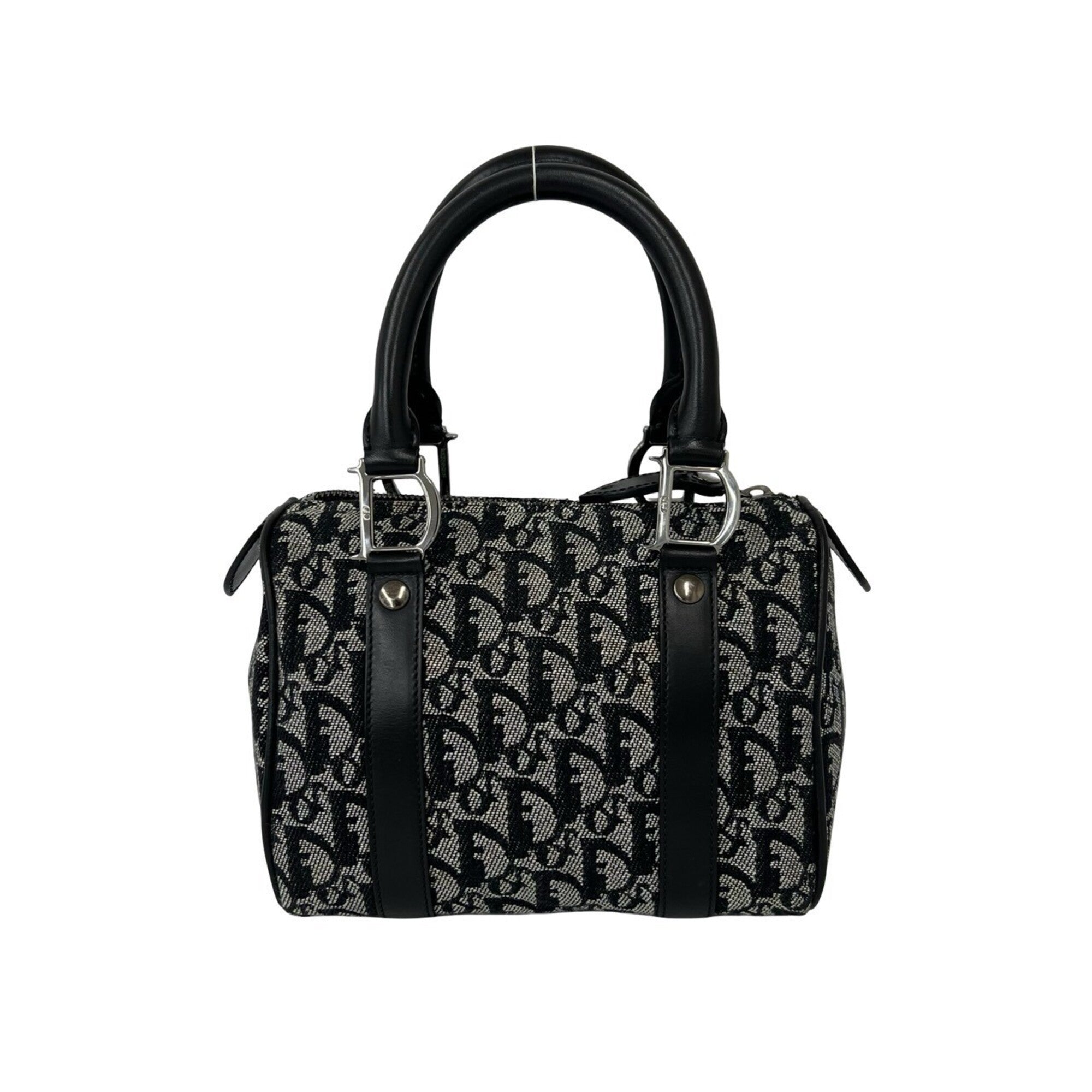 Christian Dior Black Canvas Leather Boston Bag Handbag (Pre-Owned)