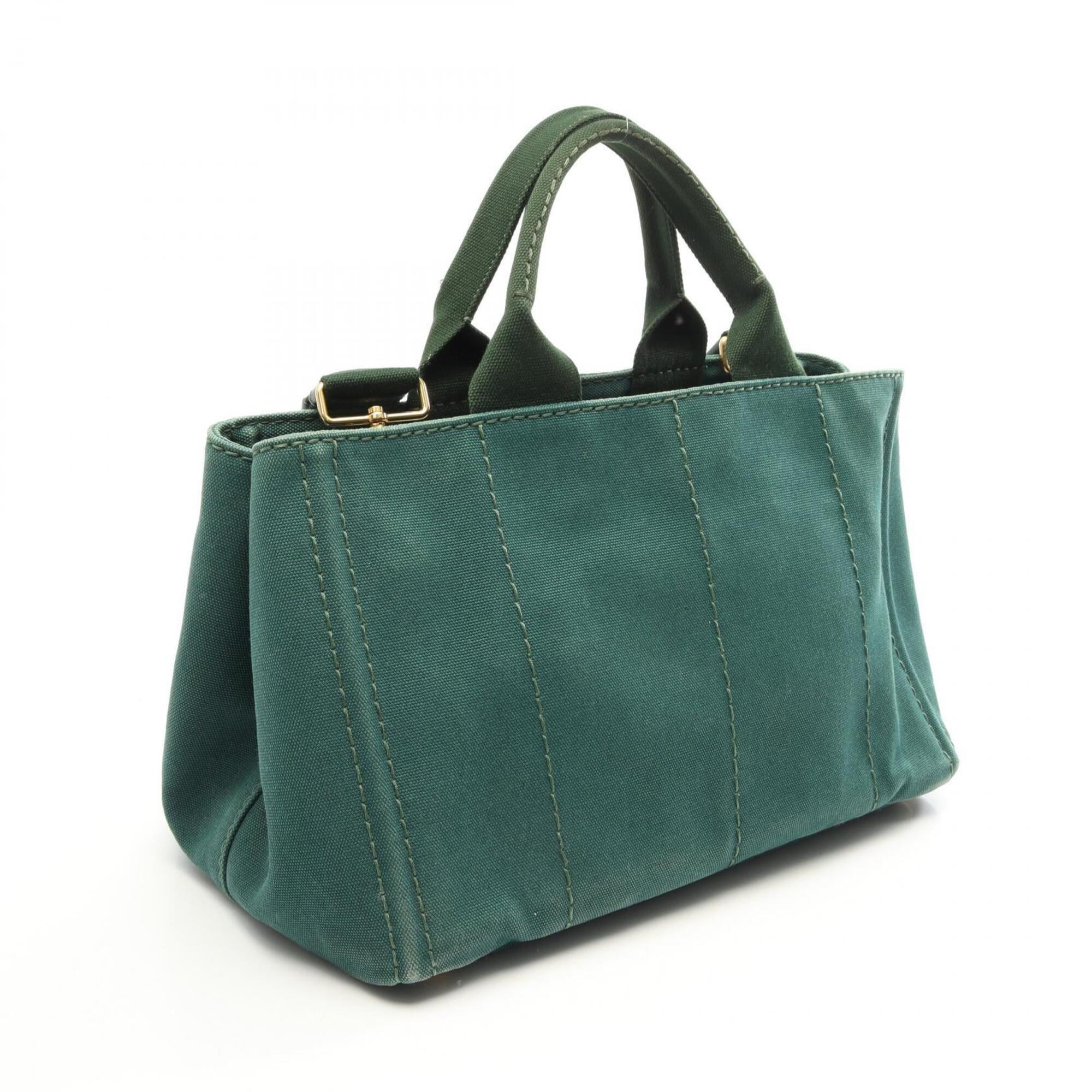 Prada Green Canvas Handbag Tote Bag (Pre-Owned)