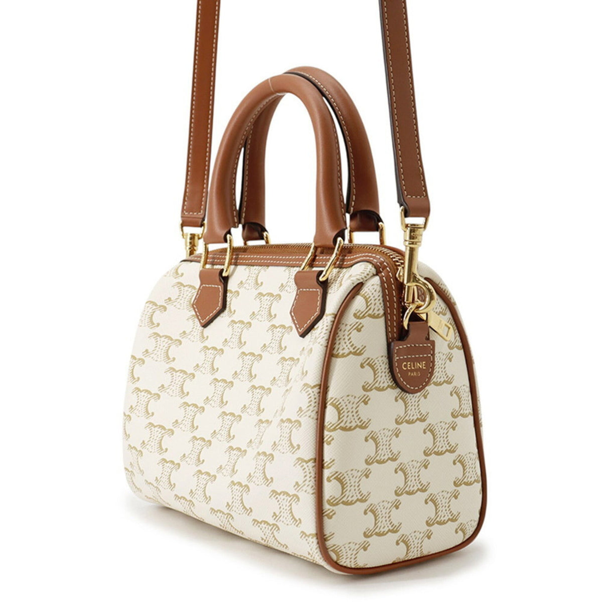 Celine Beige Brown Pvc Leather Boston Bag Handbag (Pre-Owned)