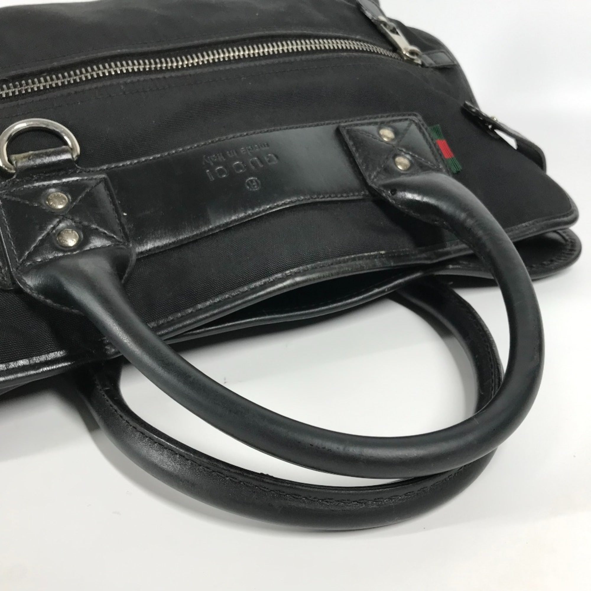 Gucci Black Nylon Leather Handbag Tote Bag (Pre-Owned)
