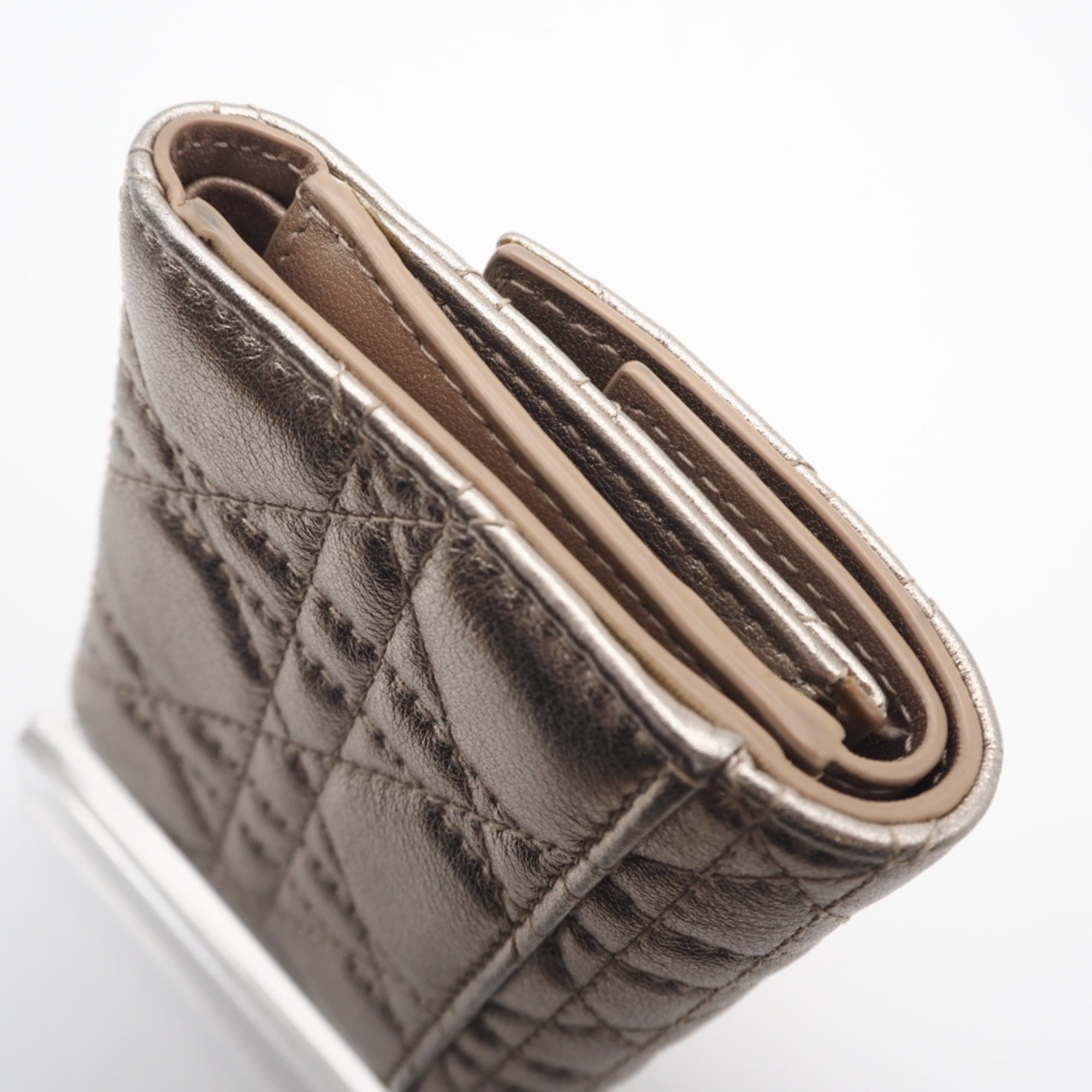 Christian Dior Lady Dior Gold Leather Wallet (Tri-Fold) (Pre-Owned)