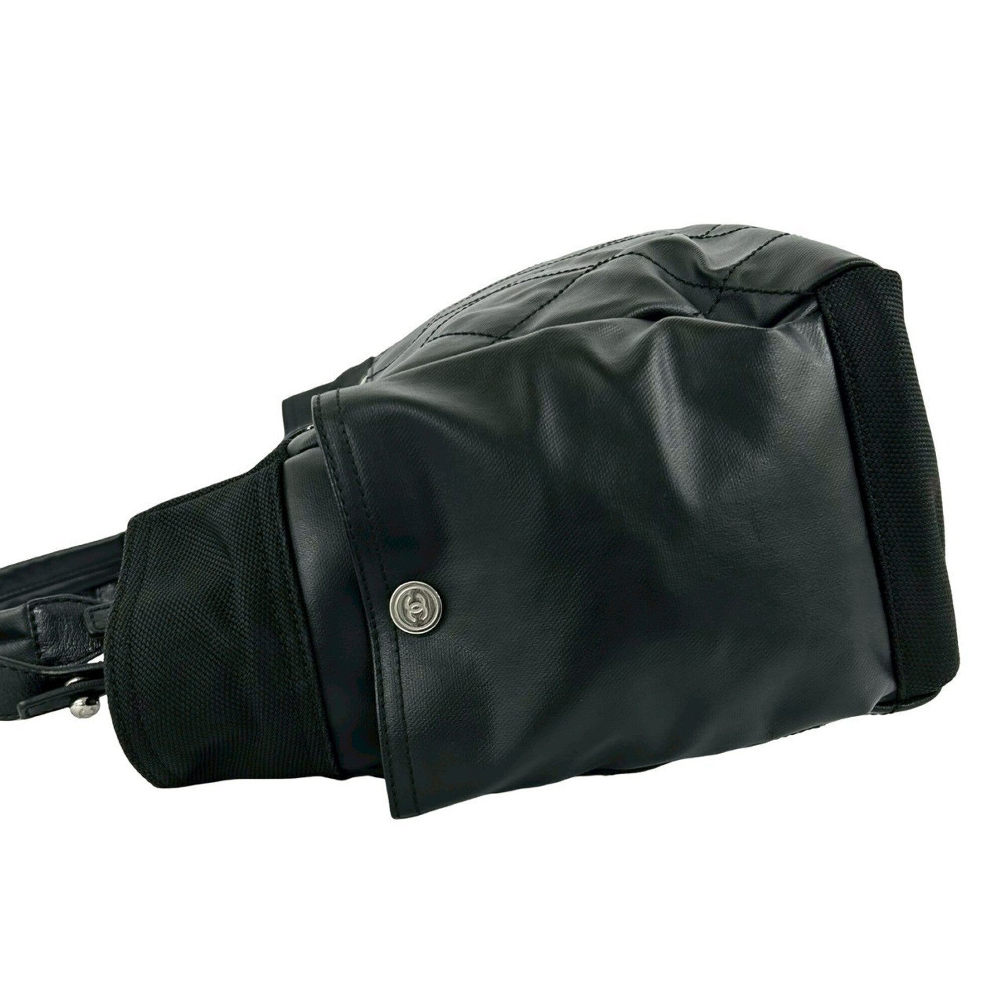 Chanel Black Canvas Leather Pouch Tote Bag (Pre-Owned)