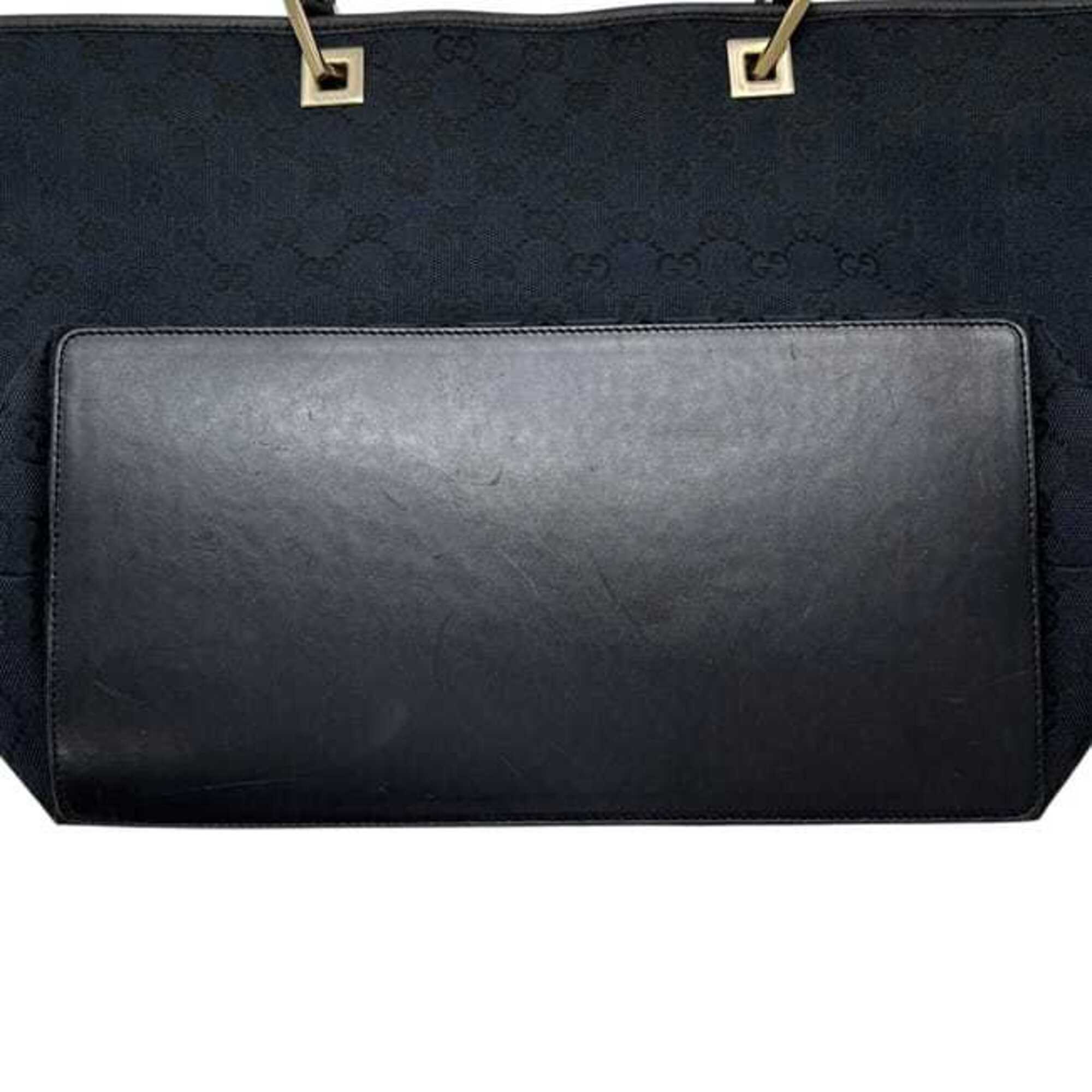 Gucci Black Gg Canvas Leather Tote Bag (Pre-Owned)