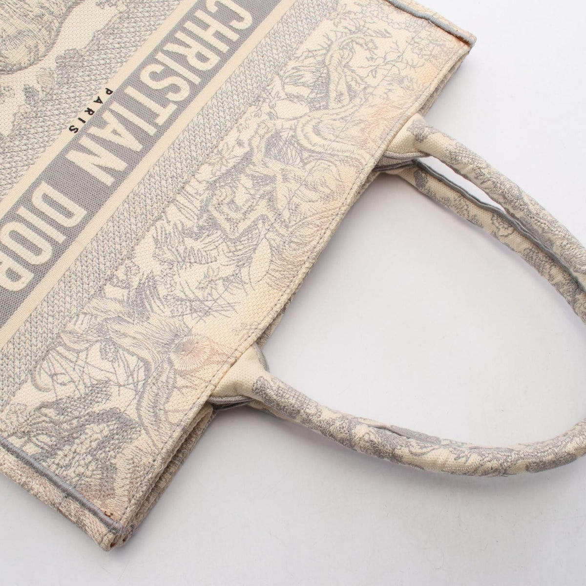 Christian Dior Gray Ivory Canvas Handbag Tote Bag (Pre-Owned)