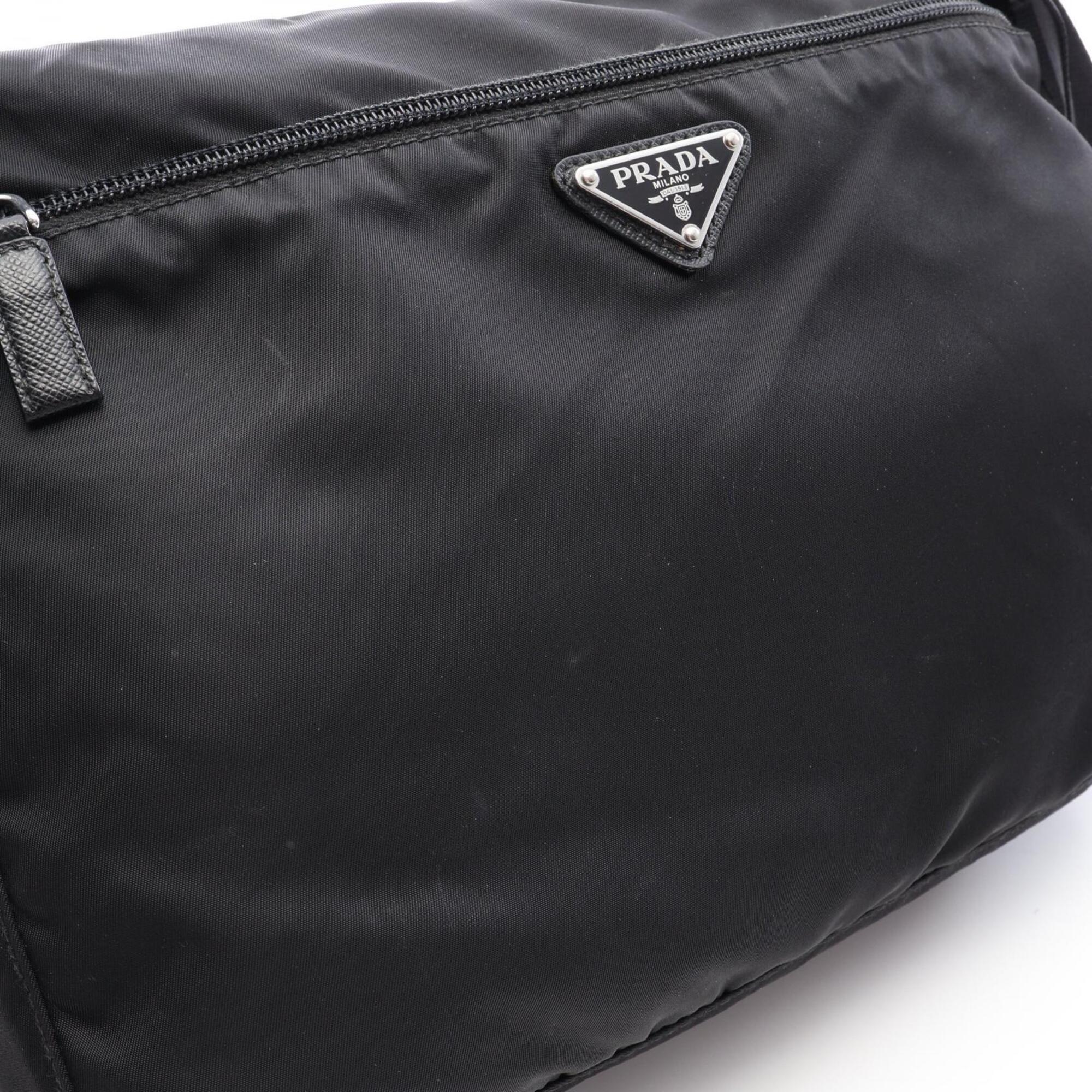 Prada Black Nylon Leather Handbag Shoulder Bag (Pre-Owned)