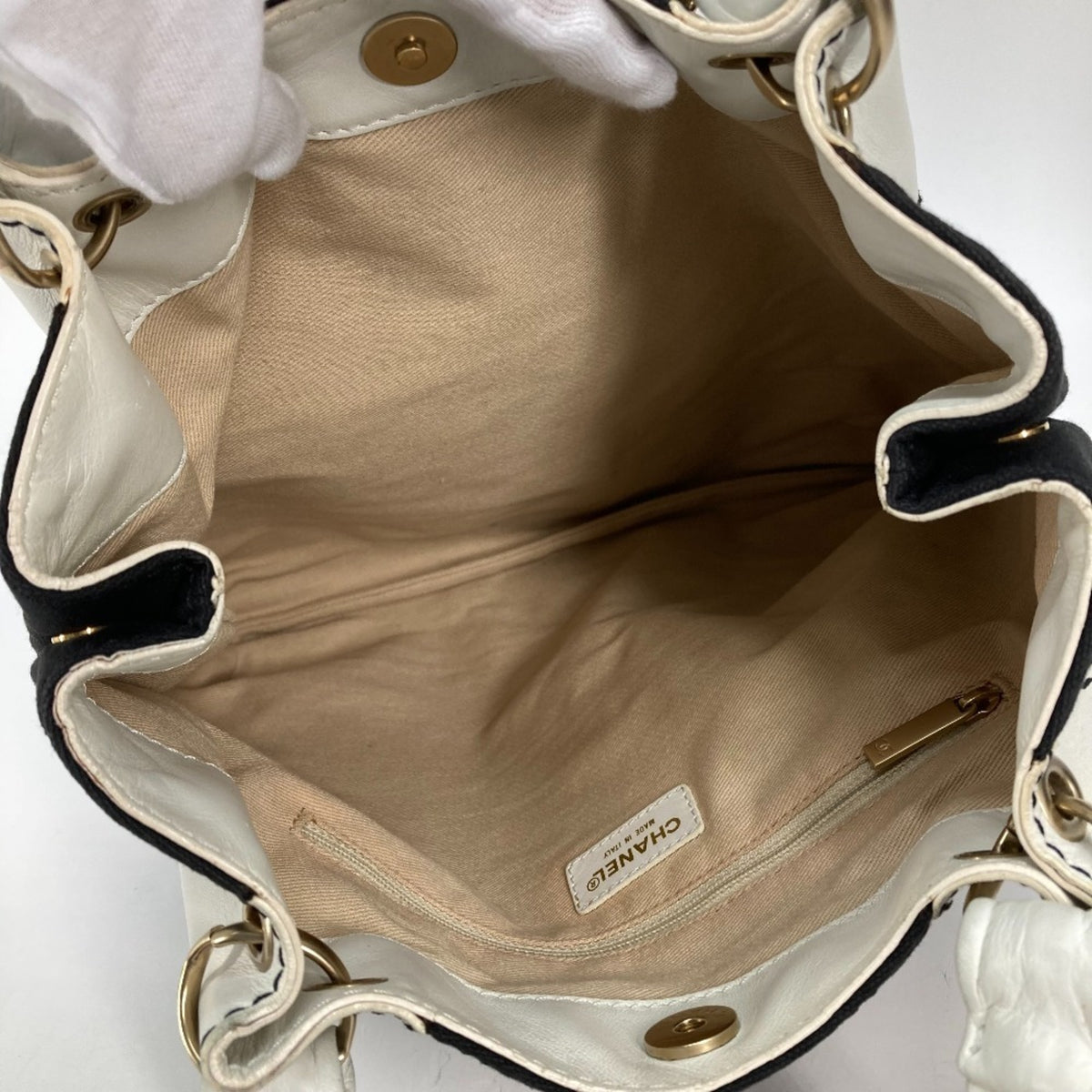 Chanel Black White Canvas Leather Shoulder Bag Tote Bag (Pre-Owned)