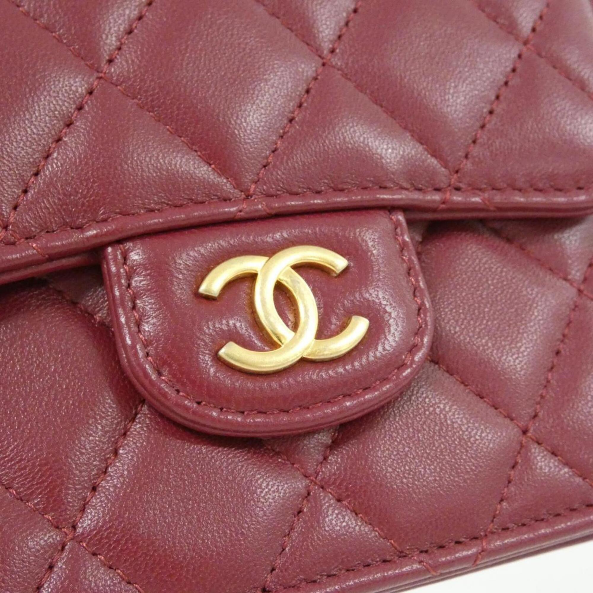 Chanel Bordeaux Leather Handbag Shoulder Bag (Pre-Owned)