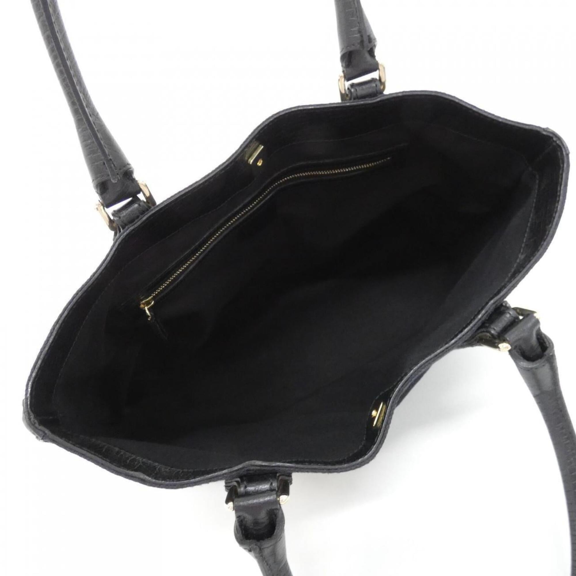 Gucci Beige Black Gg Canvas Leather Handbag (Pre-Owned)