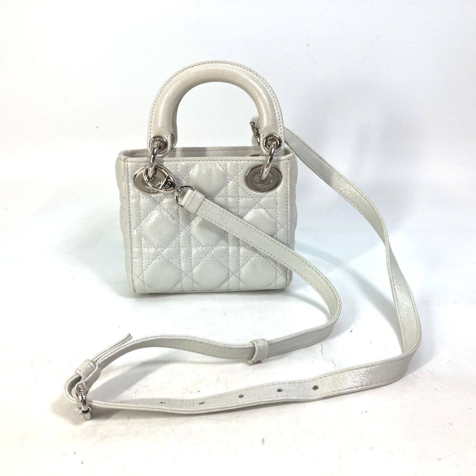Christian Dior Lady Dior Metallic Gray Leather Handbag Shoulder Bag (Pre-Owned)