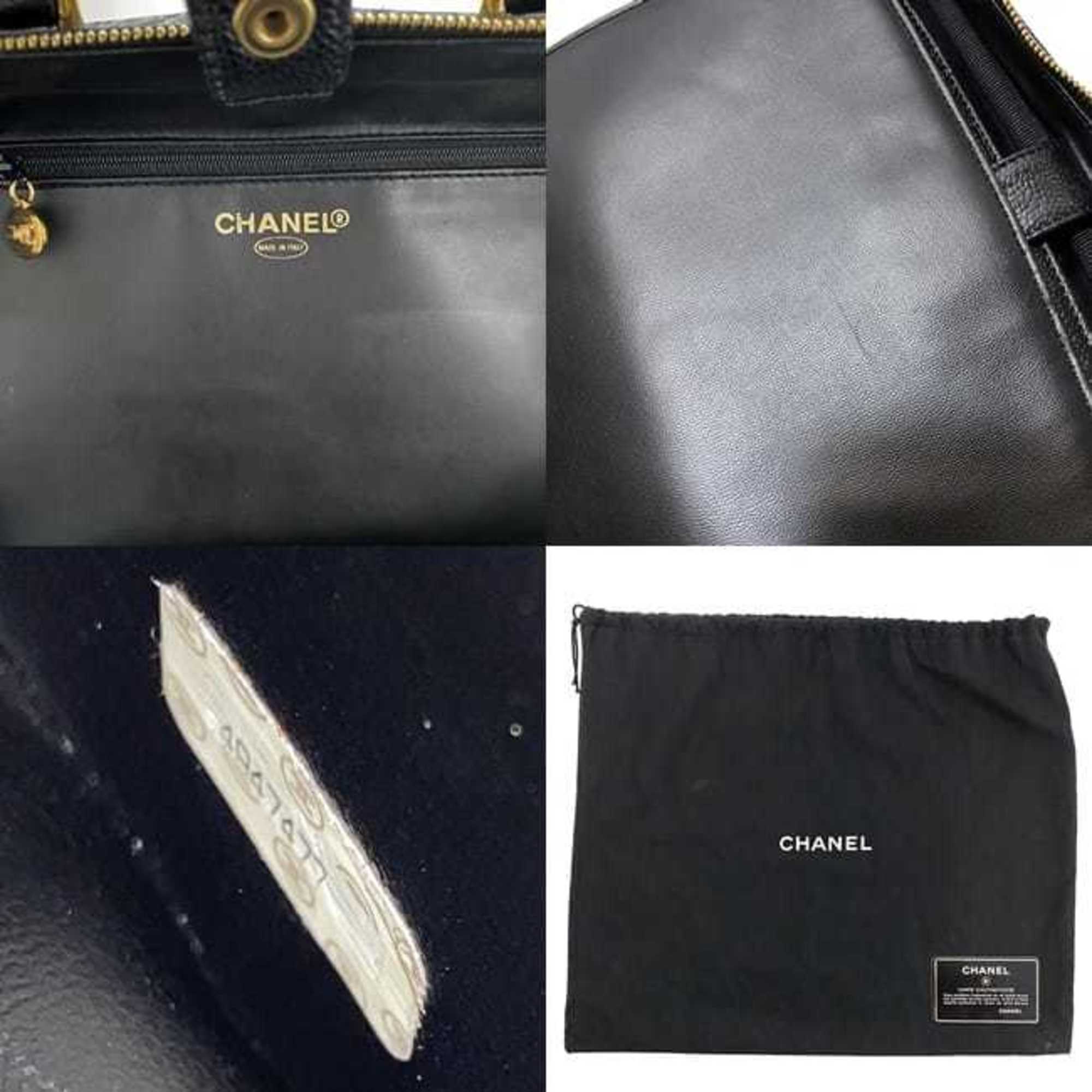 Chanel Black Leather Handbag Vanity Bag (Pre-Owned)