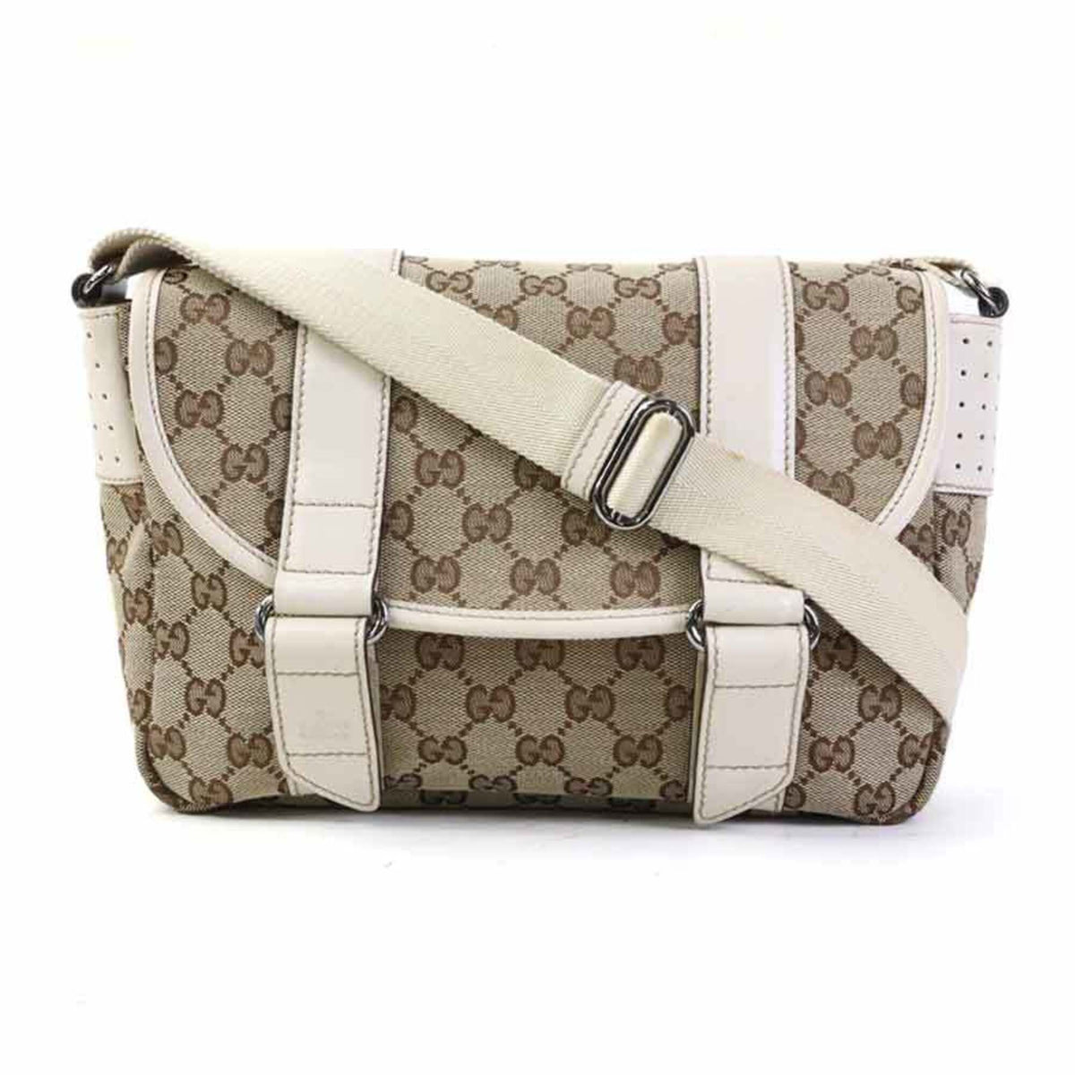 Gucci Brown Ivory Gg Canvas Leather Shoulder Bag (Pre-Owned)