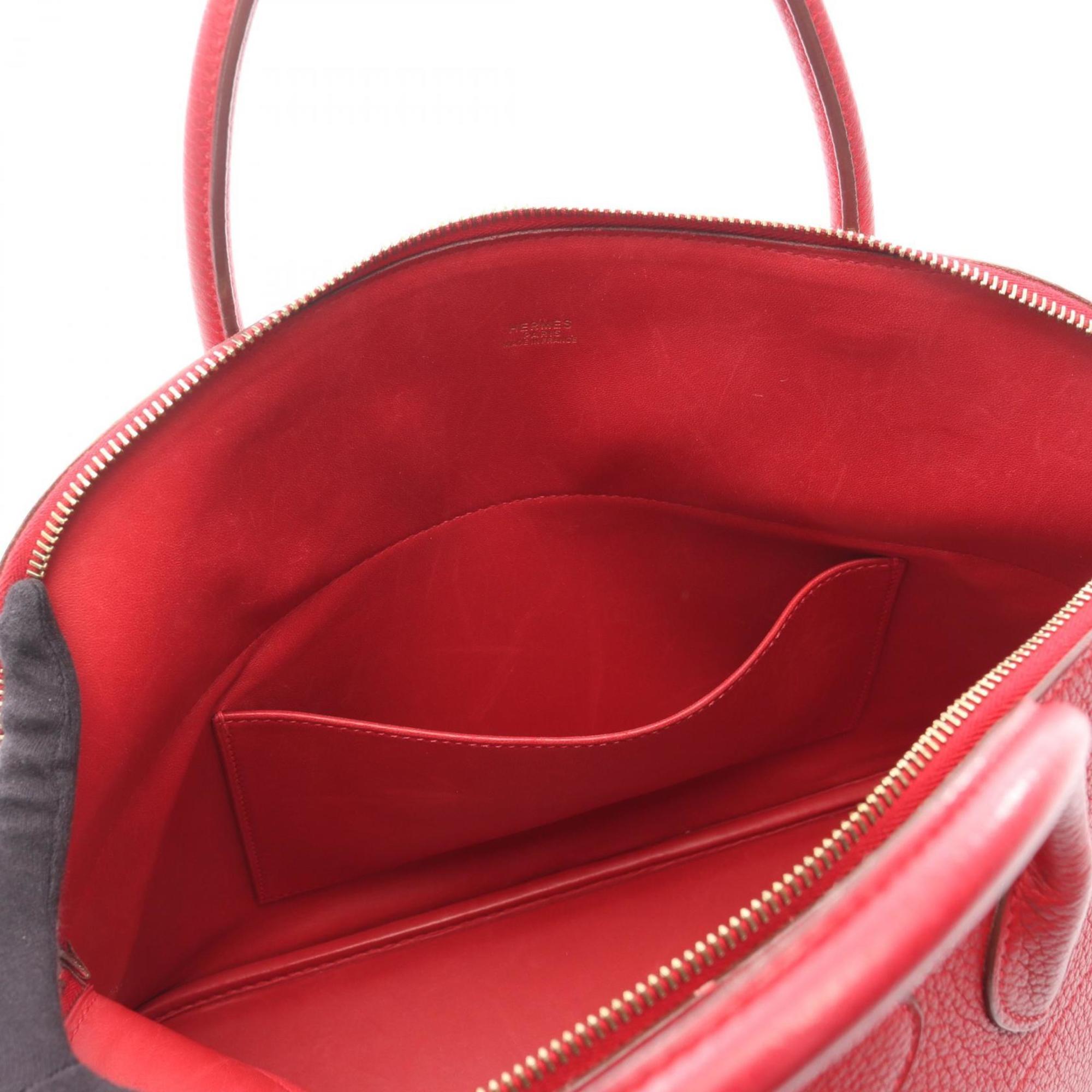 Hermes Red Color Rouge Vif Fjord Leather Handbag (Pre-Owned)
