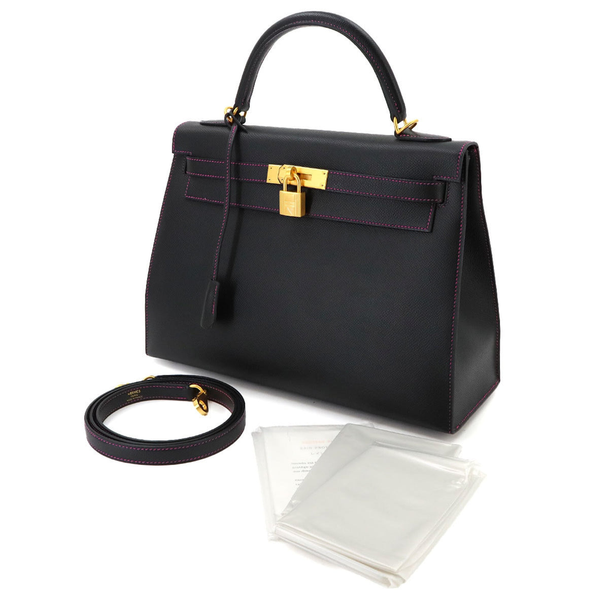 Hermes Black Pink Epsom Leather Handbag (Pre-Owned)