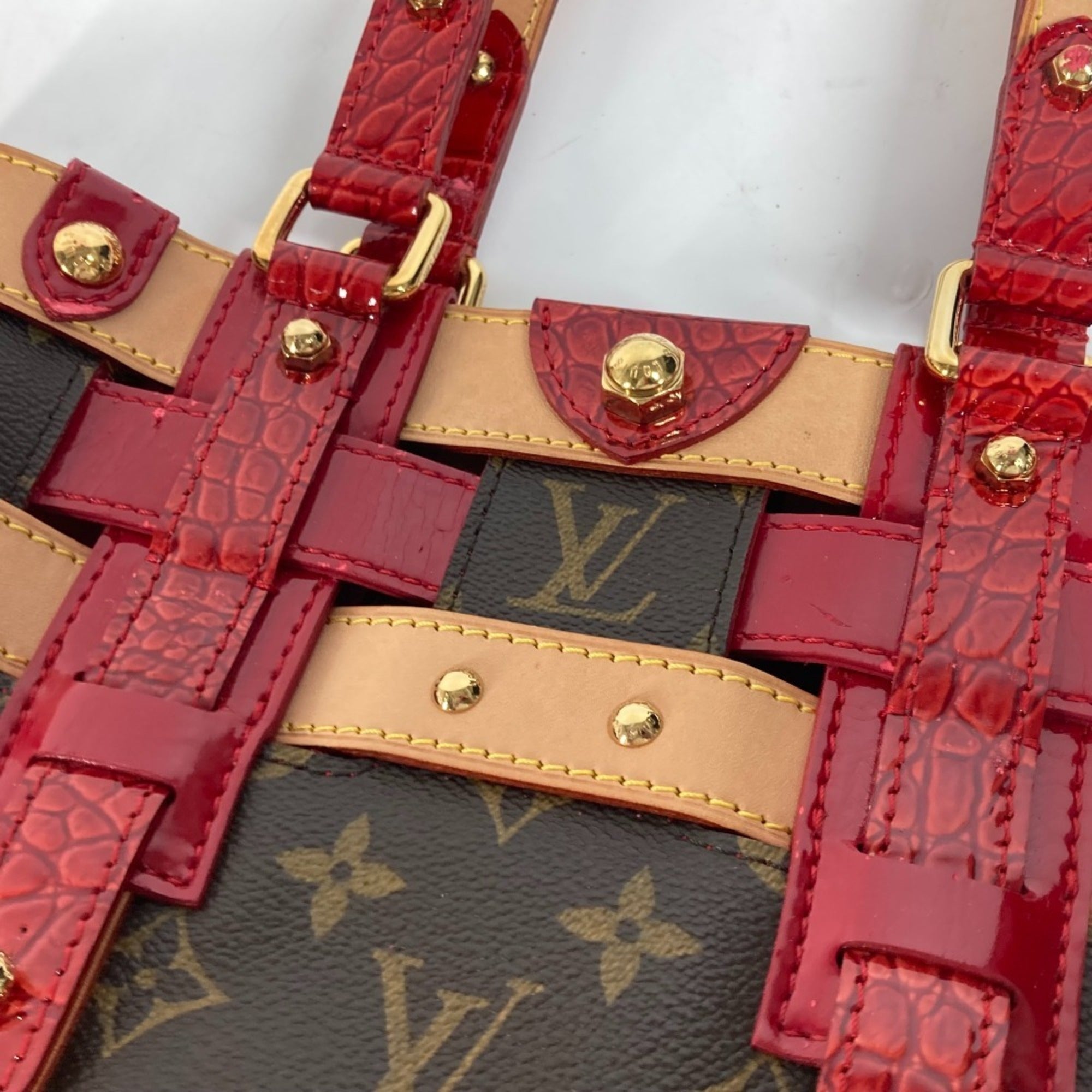Louis Vuitton Brown Red Color Monogram Patent Leather Shoulder Bag Tote Bag (Pre-Owned)