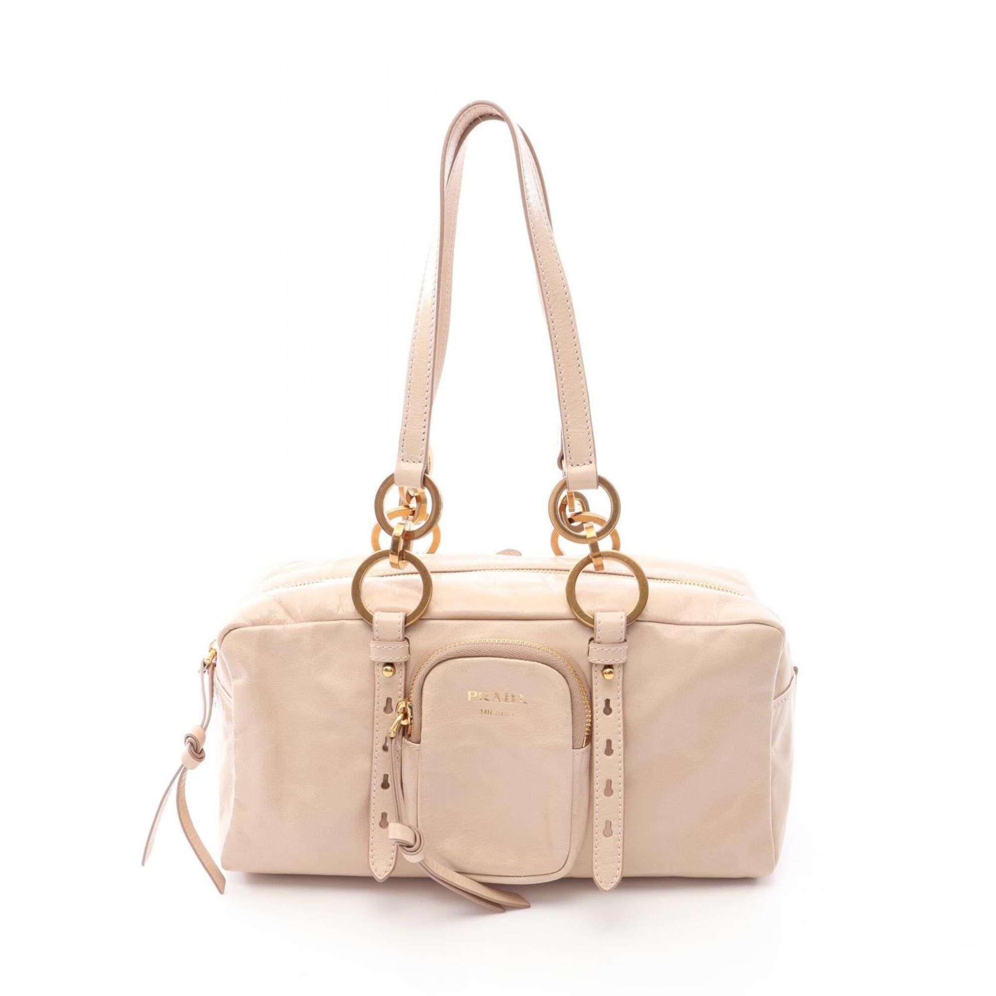 Prada Beige Leather Handbag Shoulder Bag (Pre-Owned)