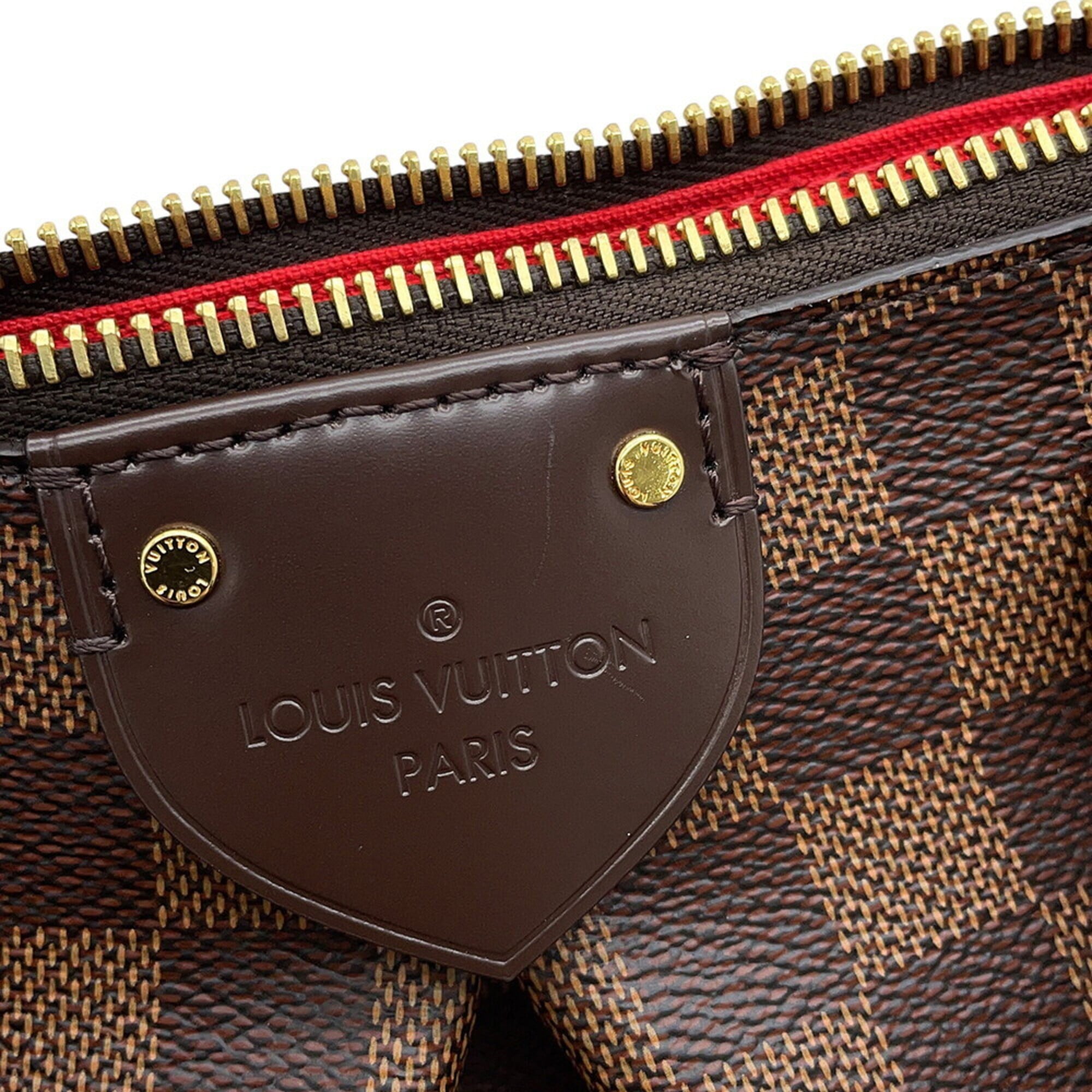 Louis Vuitton Damier Canvas Ebene Red Brown Leather Handbag Shoulder Bag (Pre-Owned)