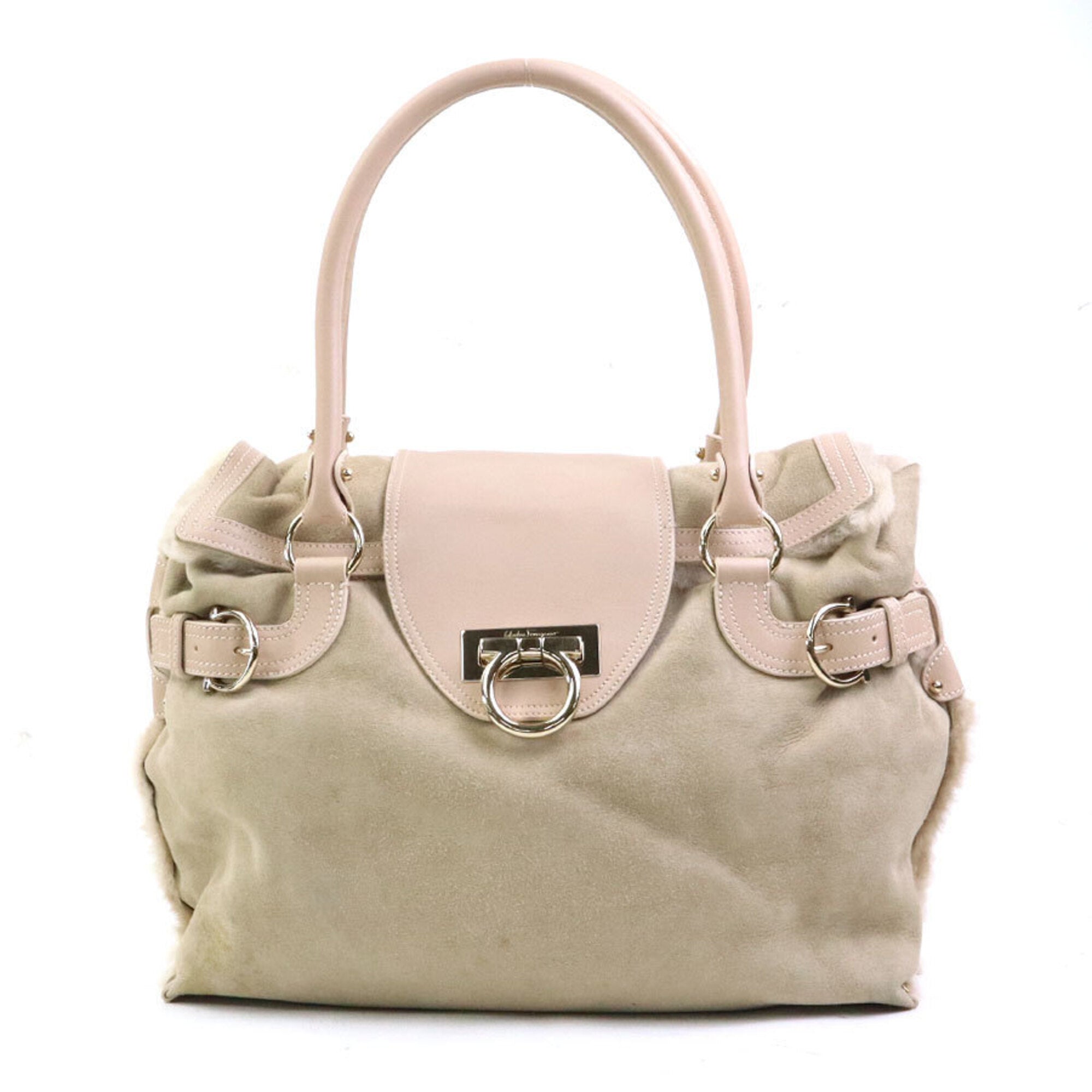 Salvatore Ferragamo Beige Pink Beige Leather Shoulder Bag (Pre-Owned)
