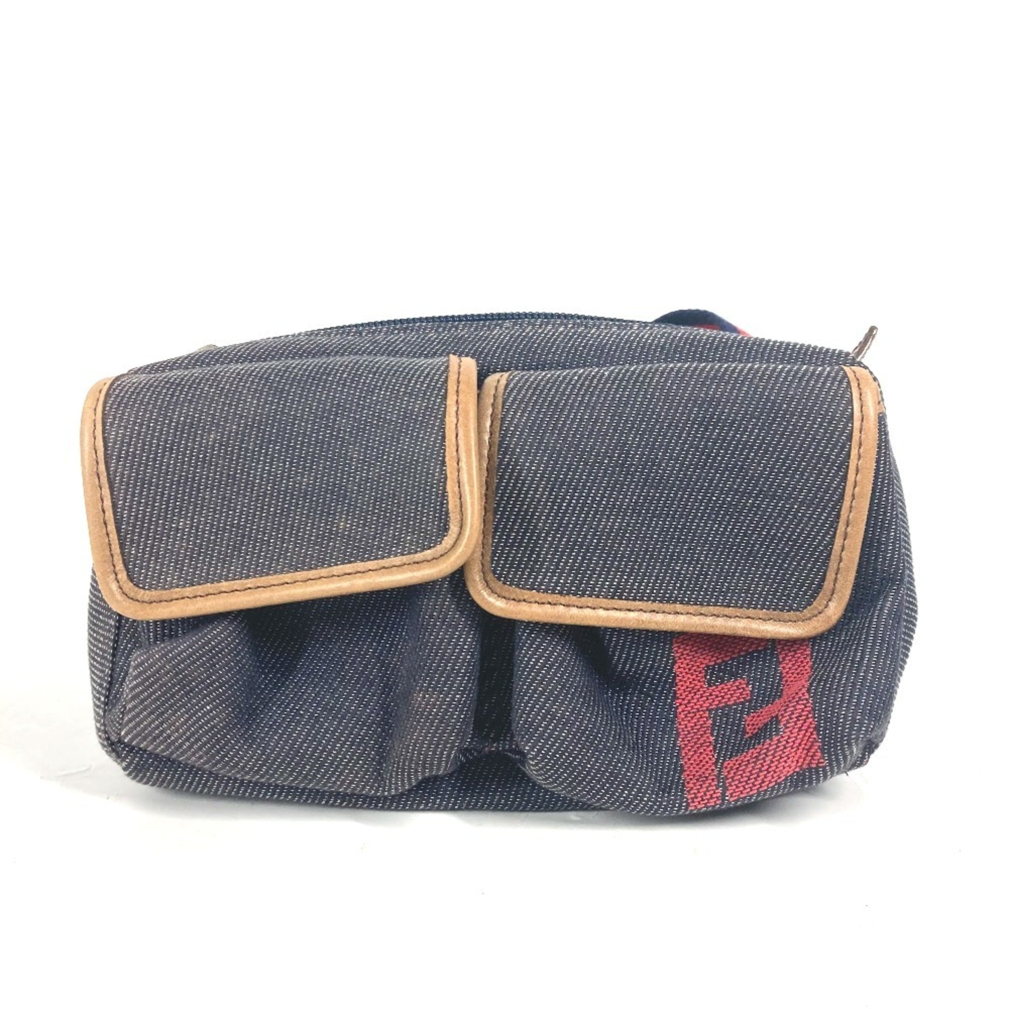 Fendi Blue Multi-Color Leather Canvas Shoulder Bag Sling Bag (Pre-Owned)
