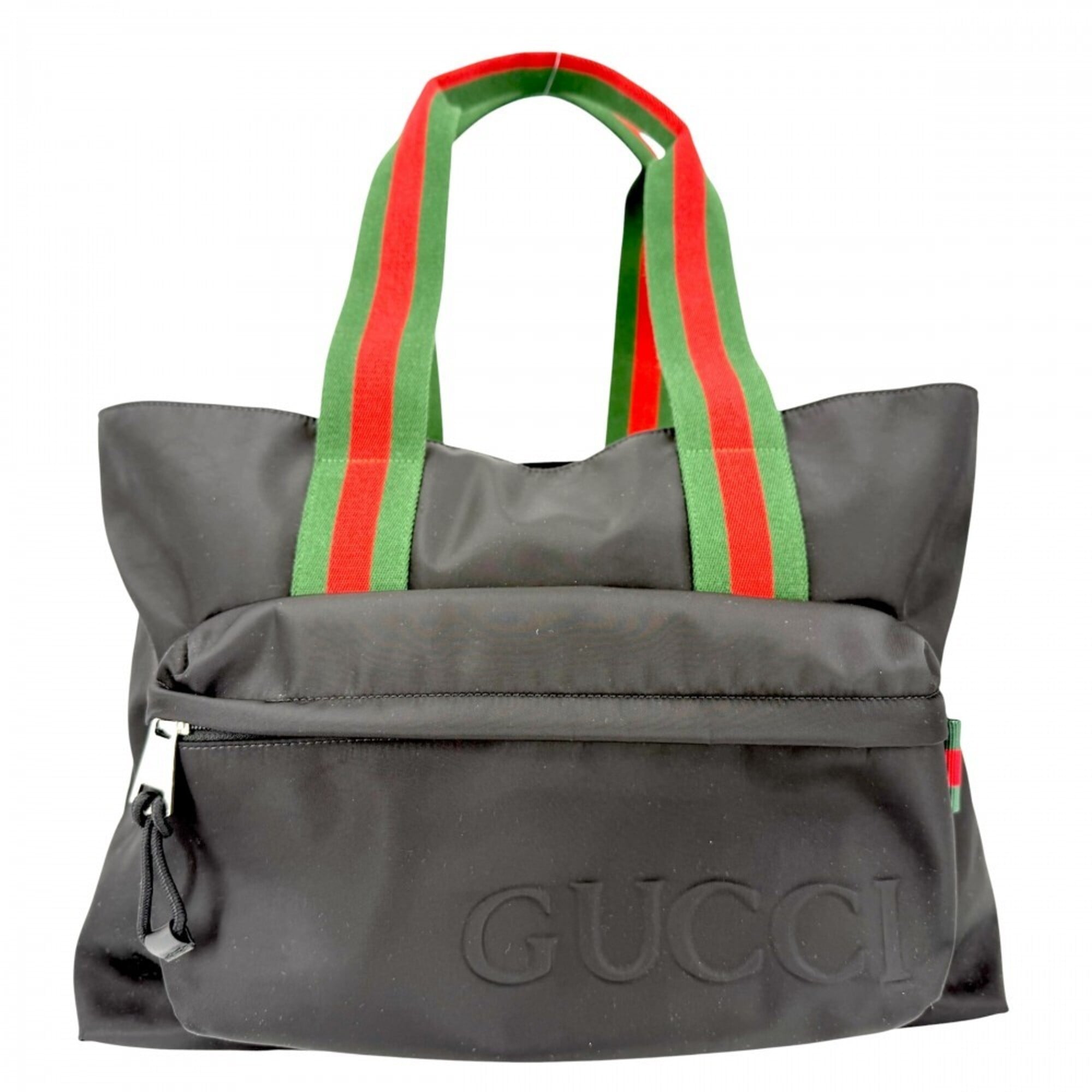 Gucci Black White Nylon Handbag Tote Bag (Pre-Owned)