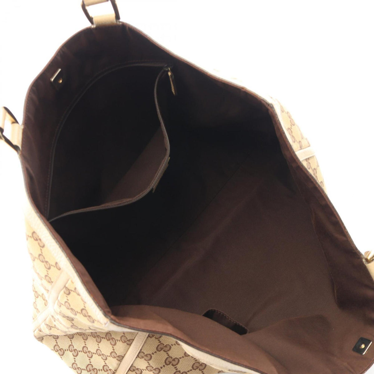 Gucci Beige Ivory Canvas Leather Handbag Tote Bag (Pre-Owned)