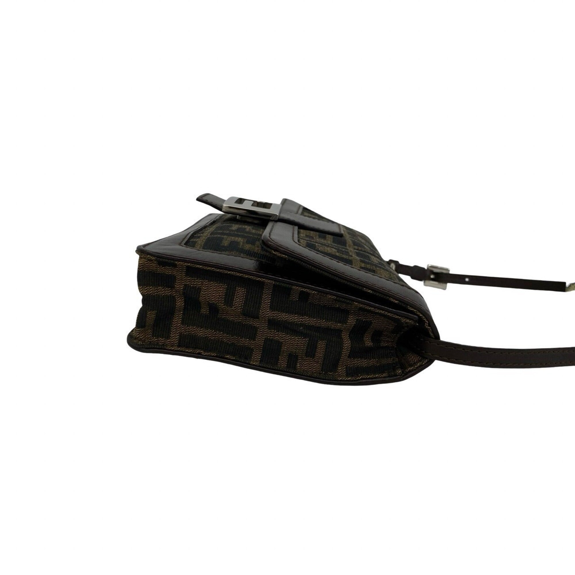 Fendi Black Brown Leather Canvas Shoulder Bag (Pre-Owned)