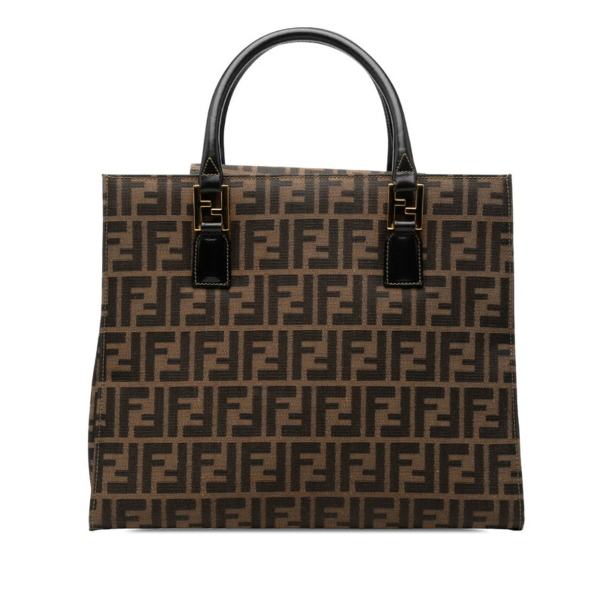 Fendi Black Brown Canvas Leather Tote Bag (Pre-Owned)