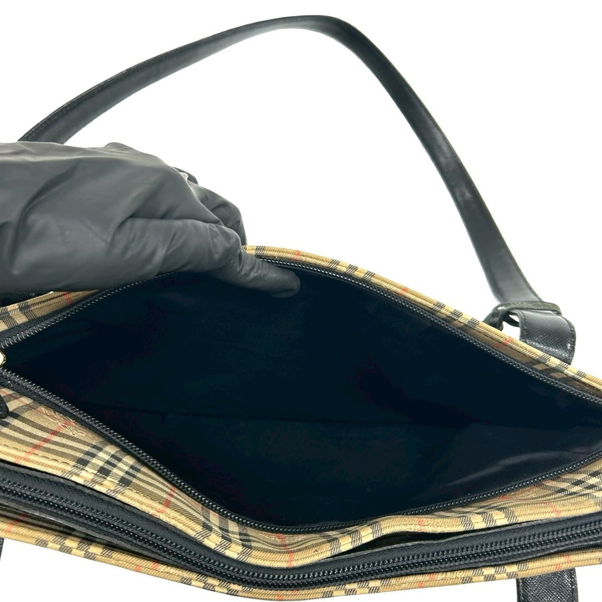 Burberry Beige Black Canvas Leather Handbag Shoulder Bag Tote Bag (Pre-Owned)