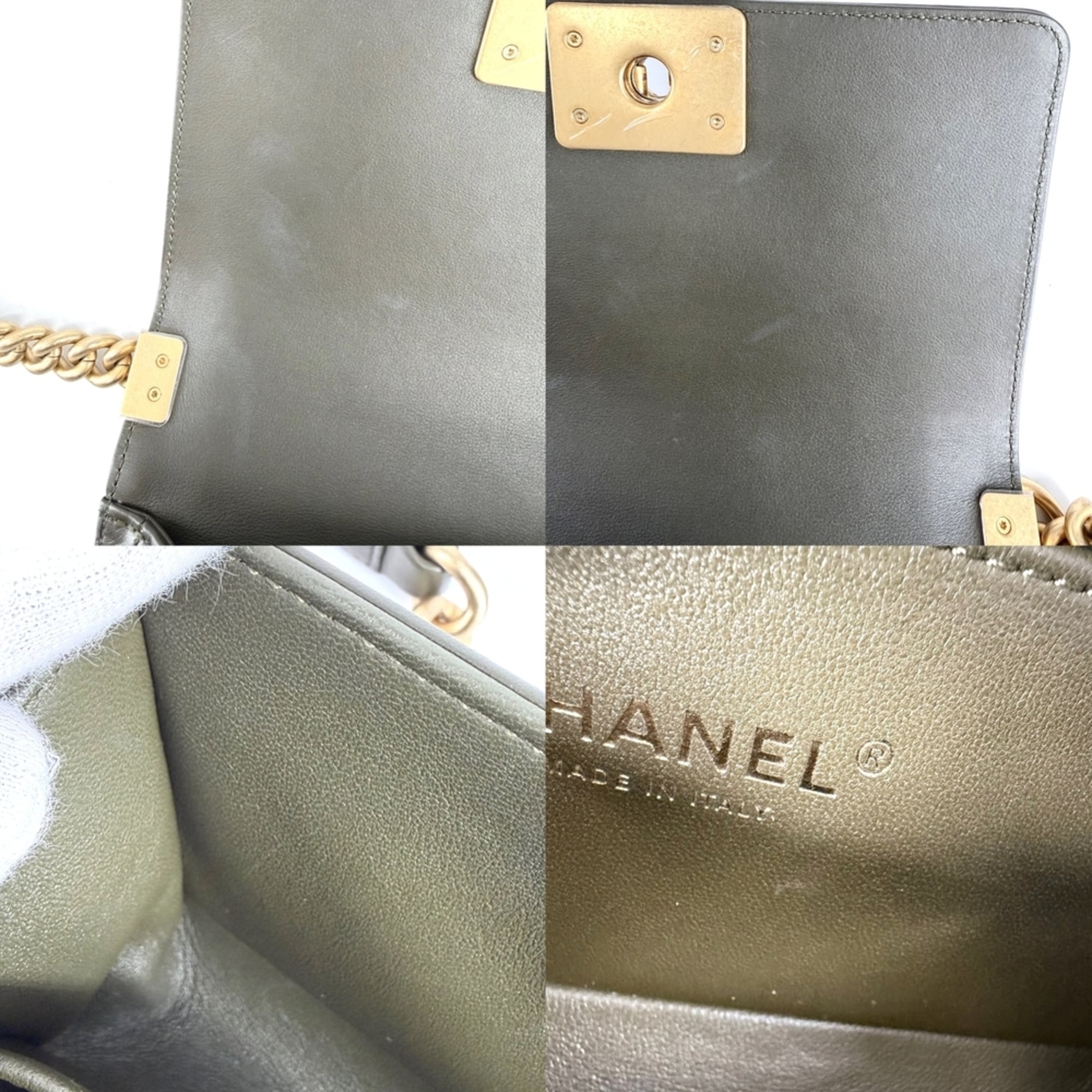 Chanel Khaki White Leather Shoulder Bag (Pre-Owned)