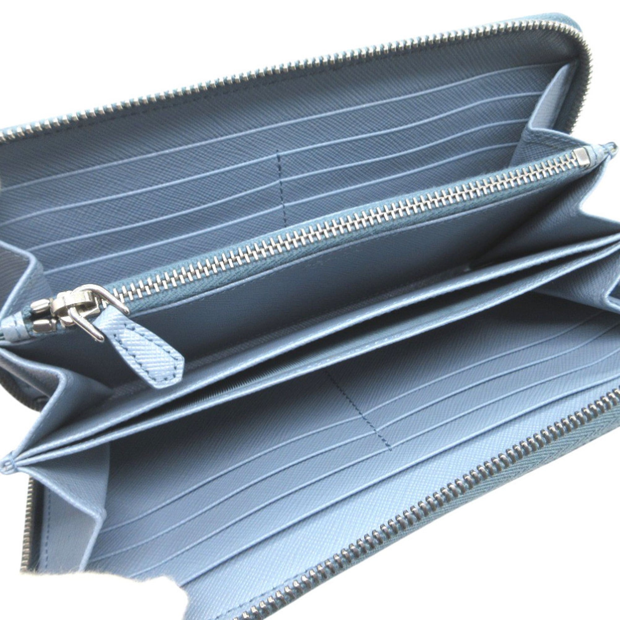 Prada Blue Leather Long Wallet (Bi-Fold) (Pre-Owned)