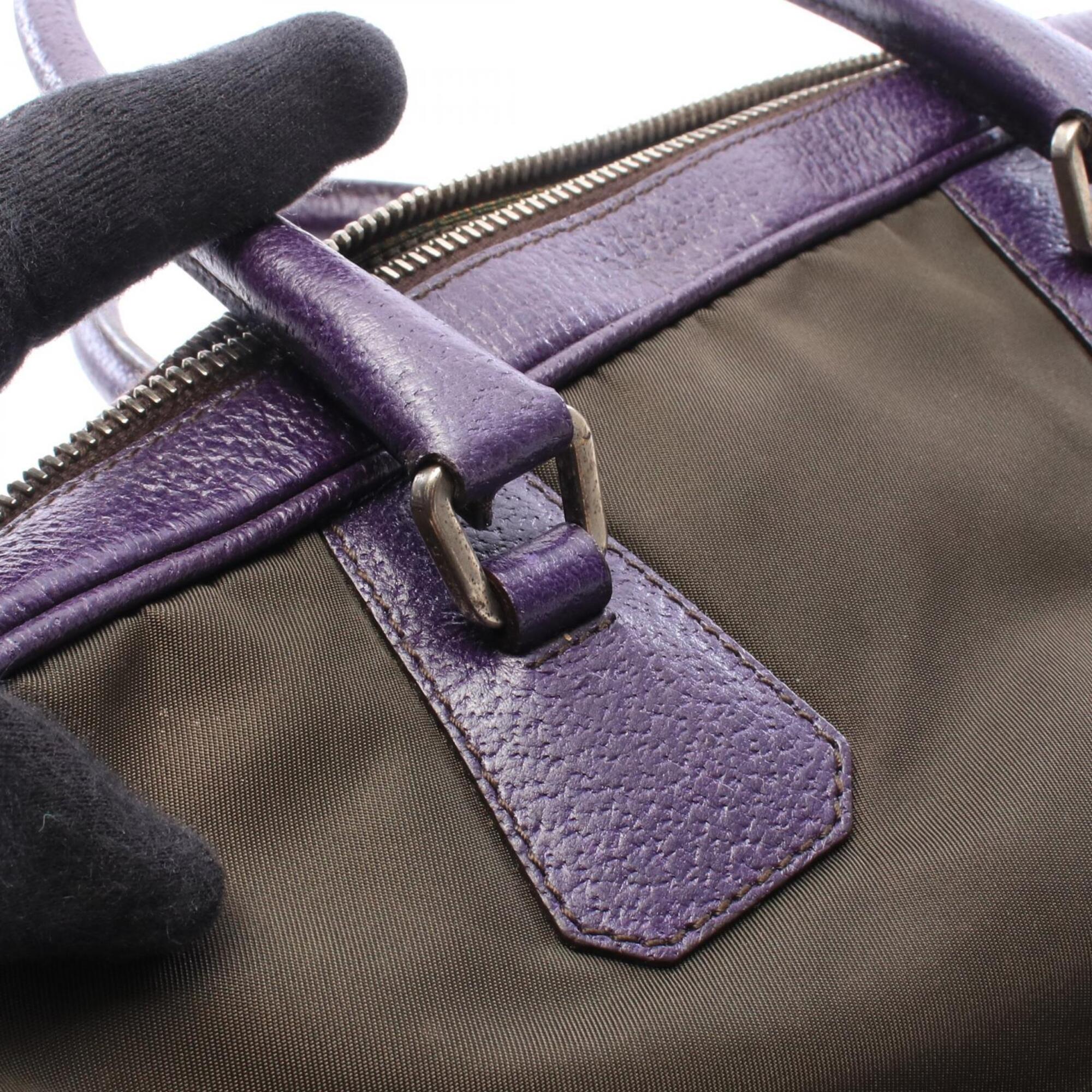Prada Khaki Purple Nylon Leather Handbag (Pre-Owned)