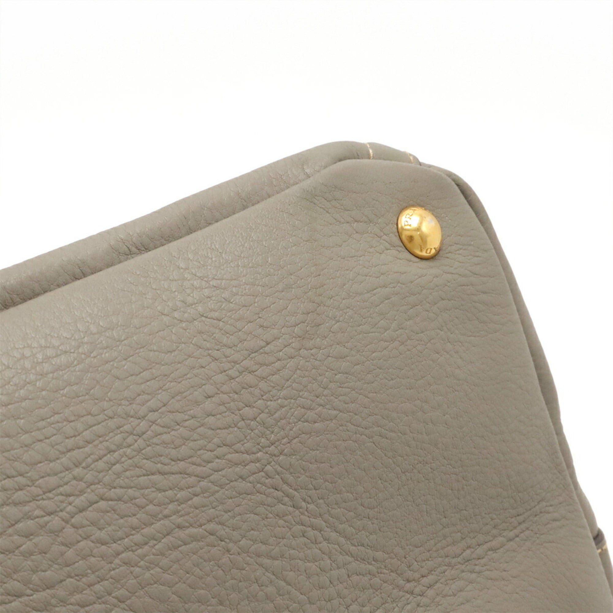 Prada Canapa Gray Leather Handbag Tote Bag (Pre-Owned)