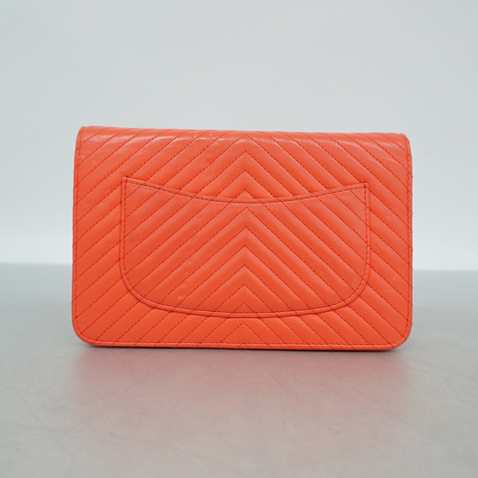 Chanel Orange Leather Chain/Shoulder Wallet (Pre-Owned)