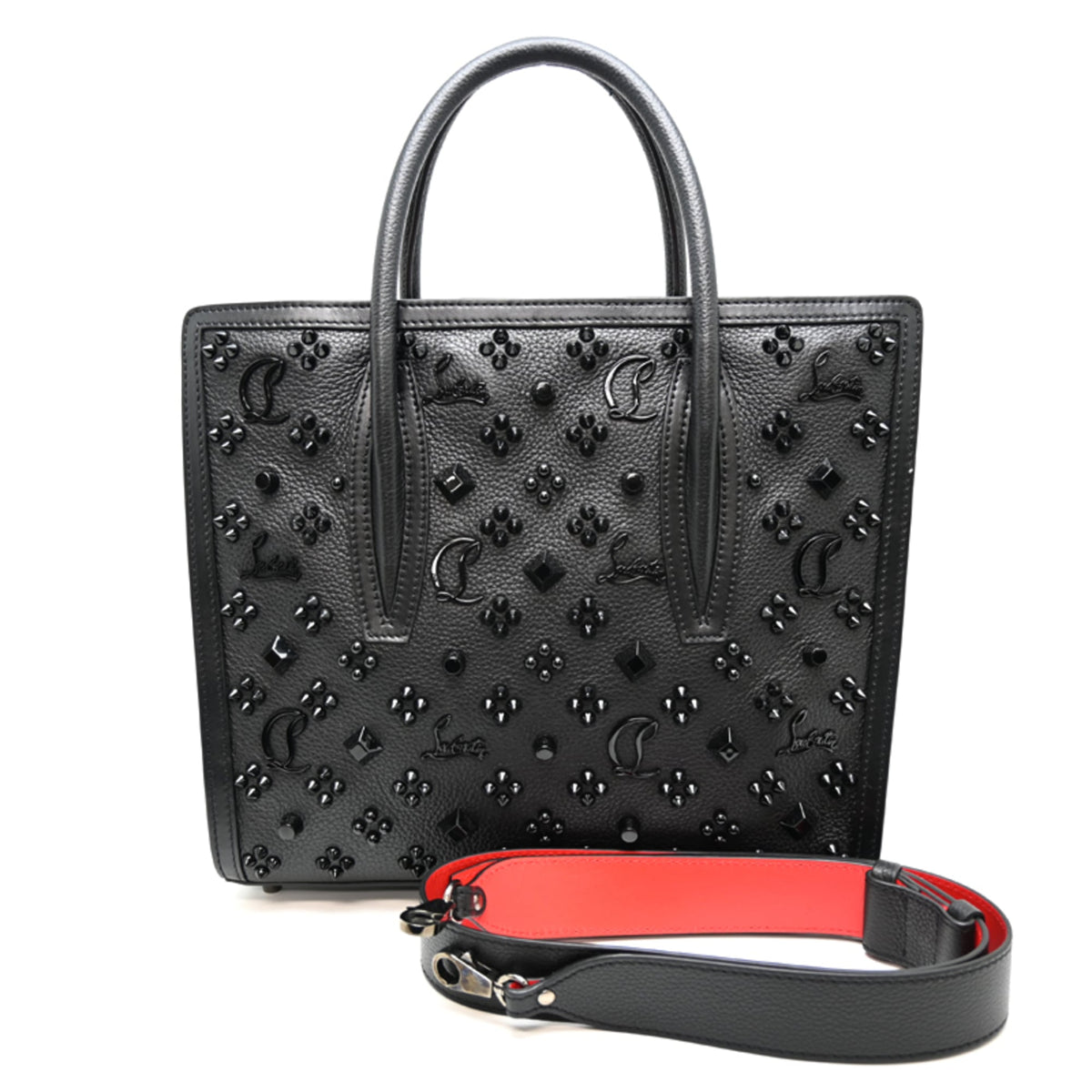 Christian Louboutin Black Red Color Leather Tote Bag (Pre-Owned)