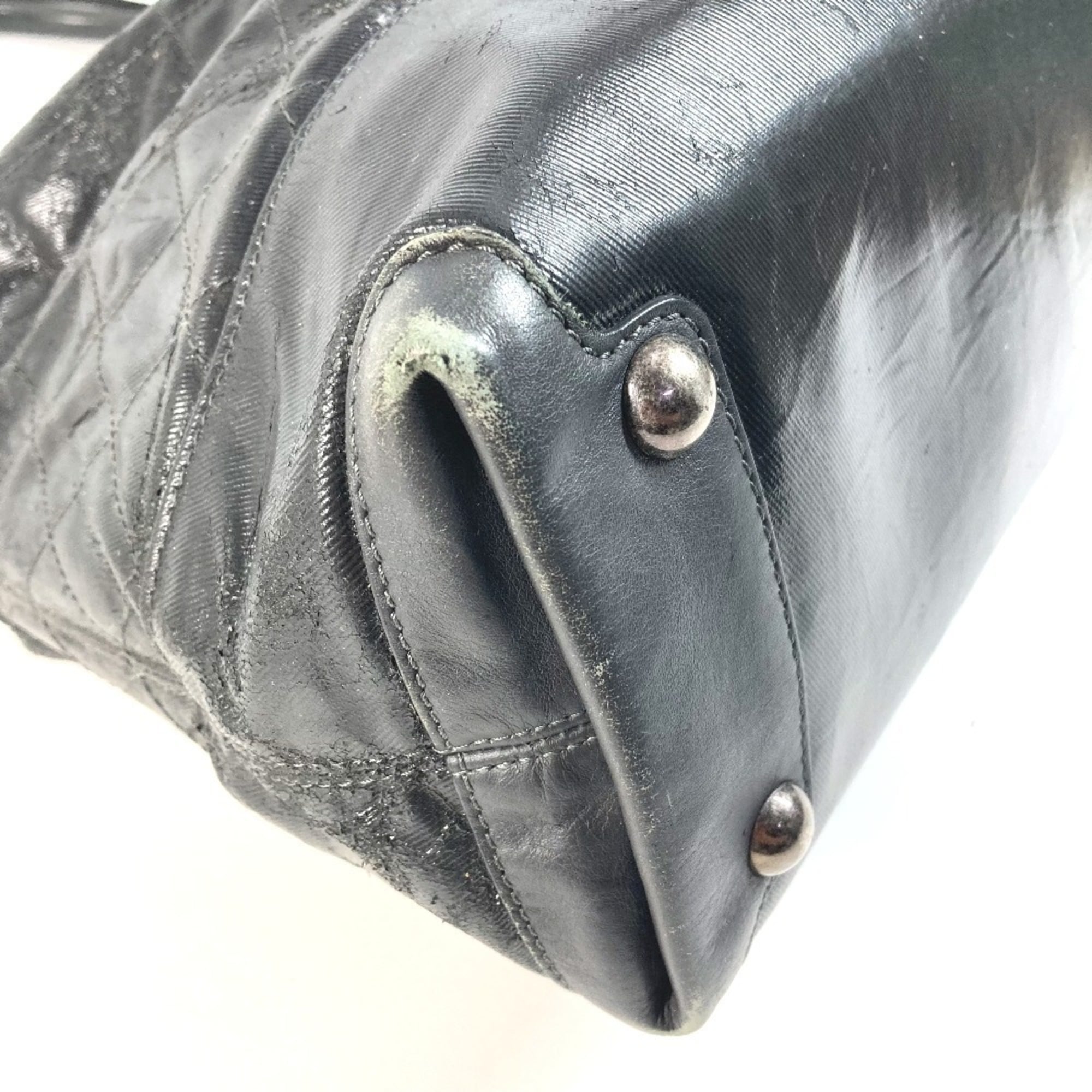 Chanel Matelasse Black Coated Canvas Leather Boston Bag Shoulder Bag Tote Bag (Pre-Owned)