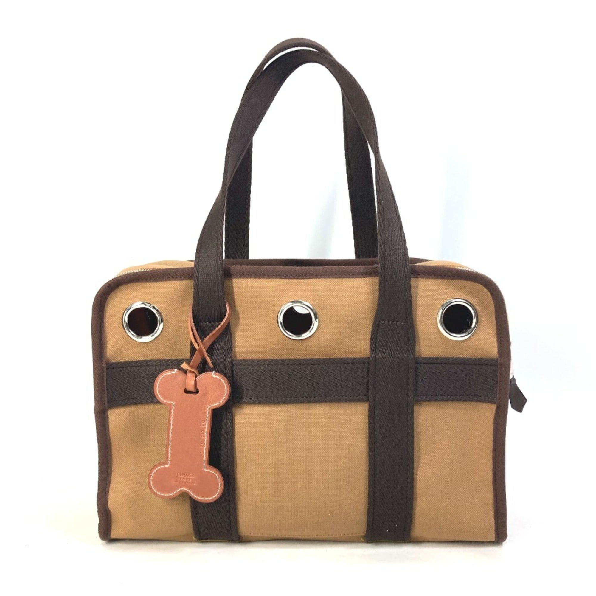 Hermes Brown Feu Nylon Cotton Elastane Boston Bag Tote Bag (Pre-Owned)
