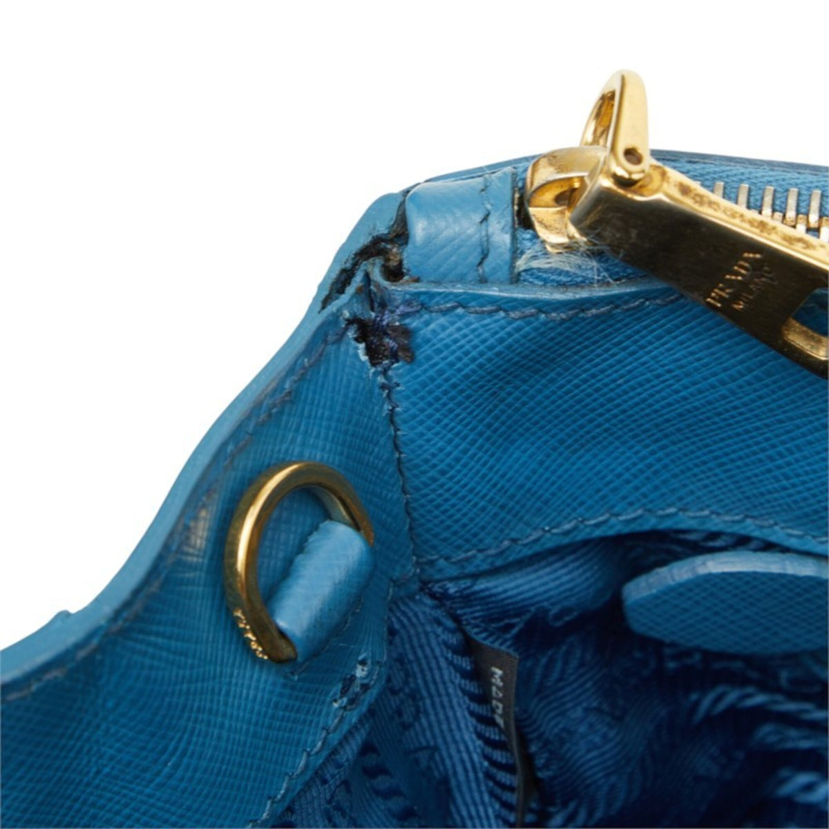 Prada Blue Leather Handbag Shoulder Bag (Pre-Owned)