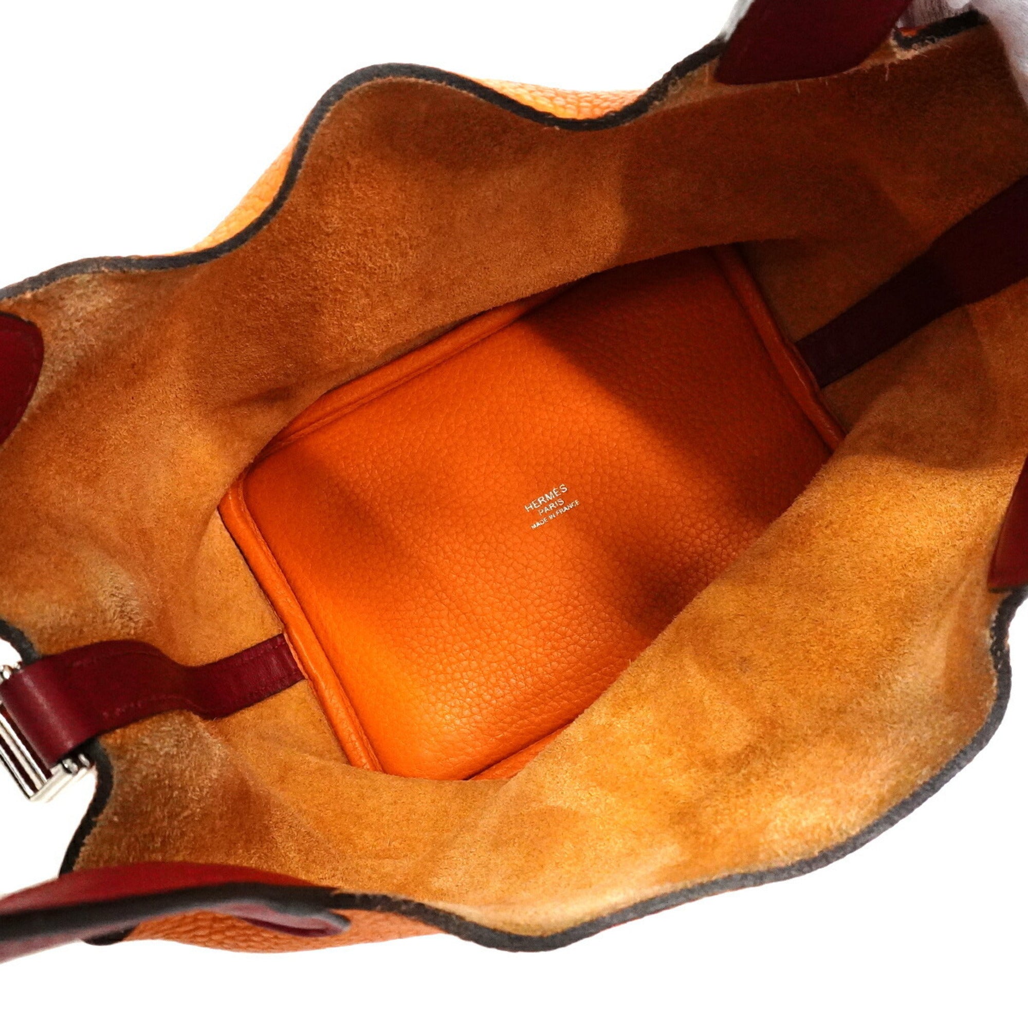 Hermes Orange Rouge Grenat Taurillon Clemence Leather Swift Leather Handbag (Pre-Owned)