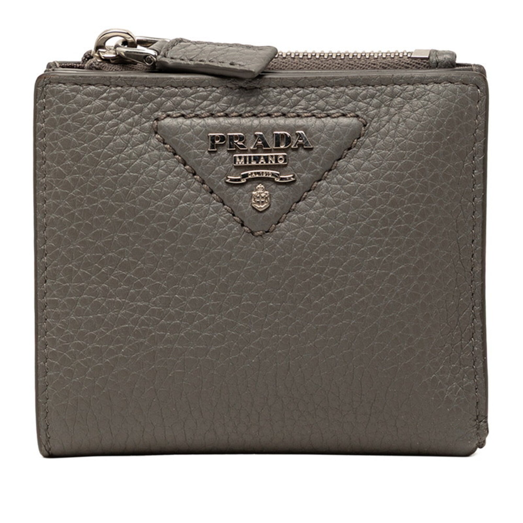 Prada Gray Leather Wallet (Bi-Fold) (Pre-Owned)