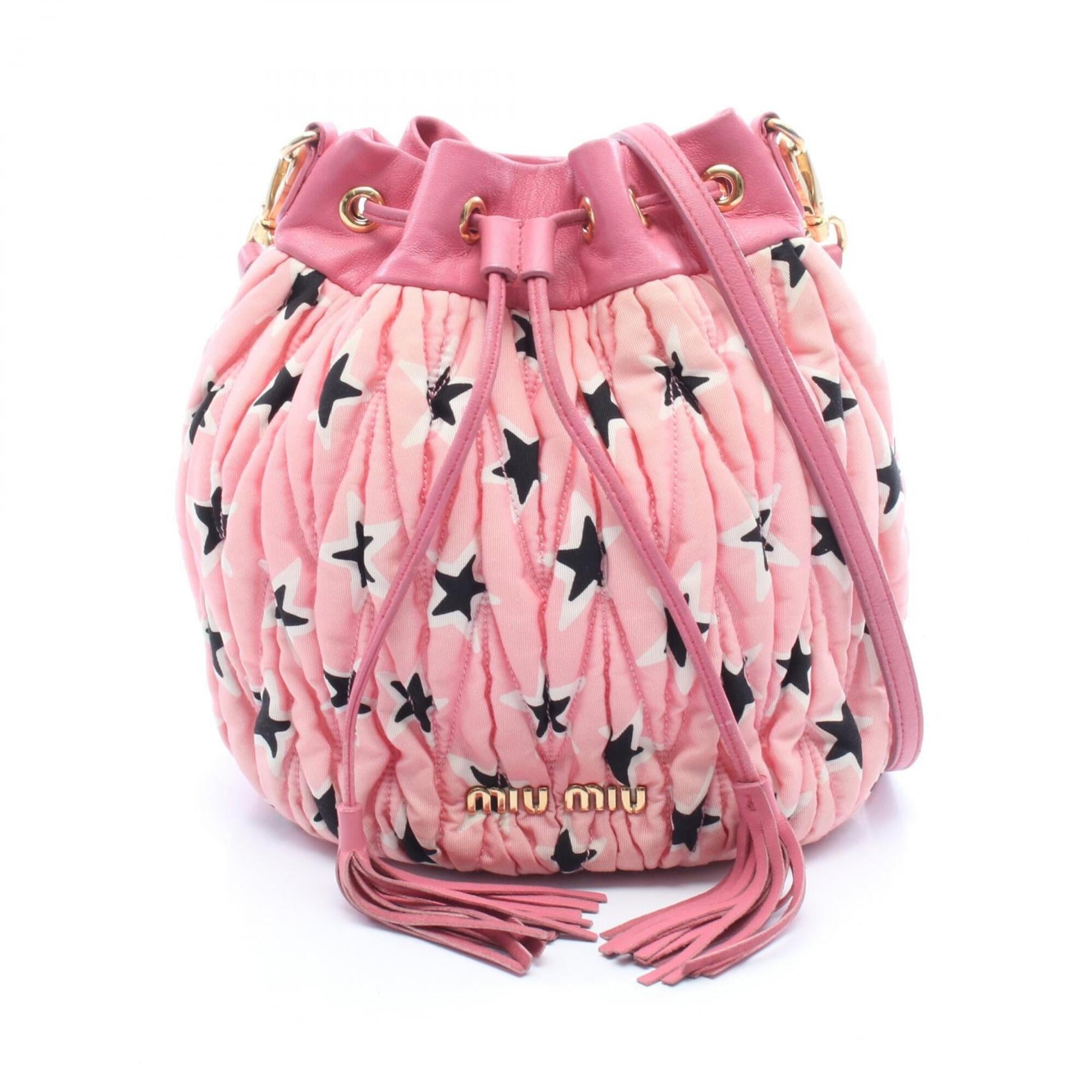 Miu Miu Black Pink White Canvas Leather Handbag Shoulder Bag (Pre-Owned)