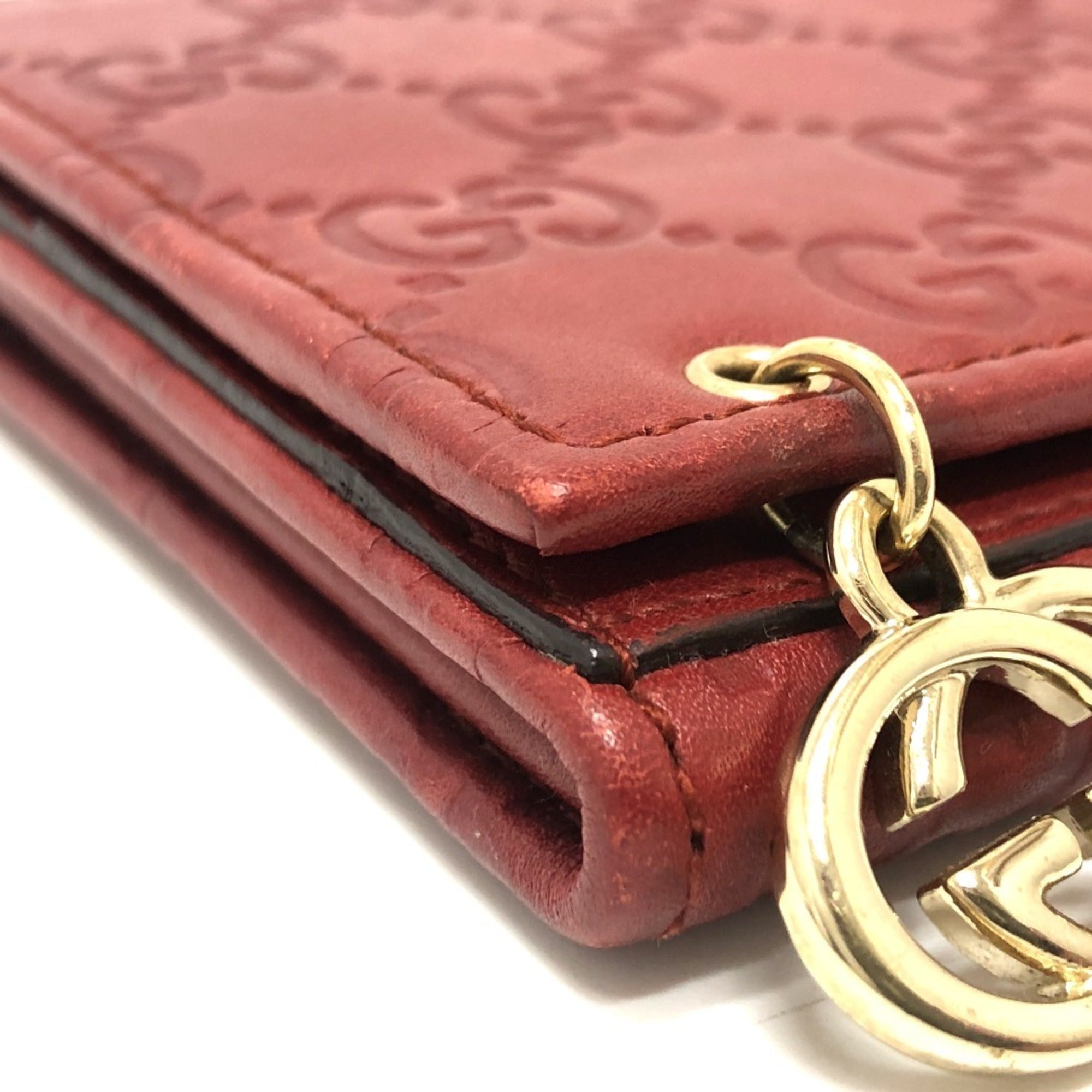 Gucci Red Color Gg Leather Long Wallet (Bi-Fold) (Pre-Owned)