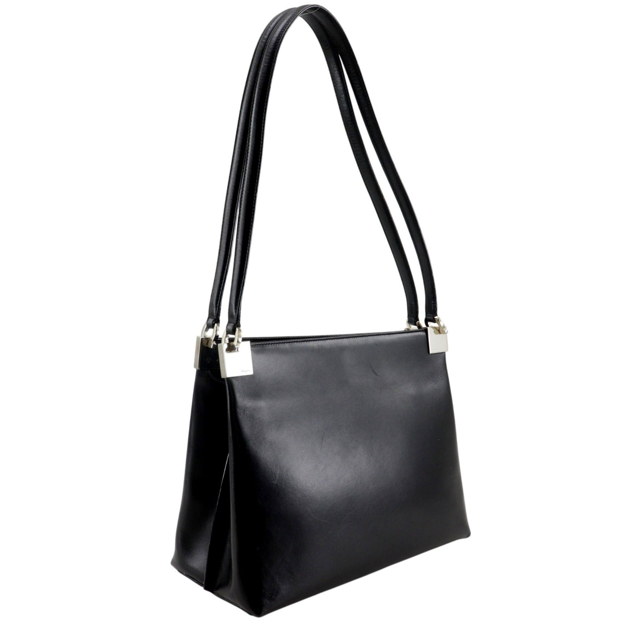 Salvatore Ferragamo Gancini Black Leather Tote Bag (Pre-Owned)