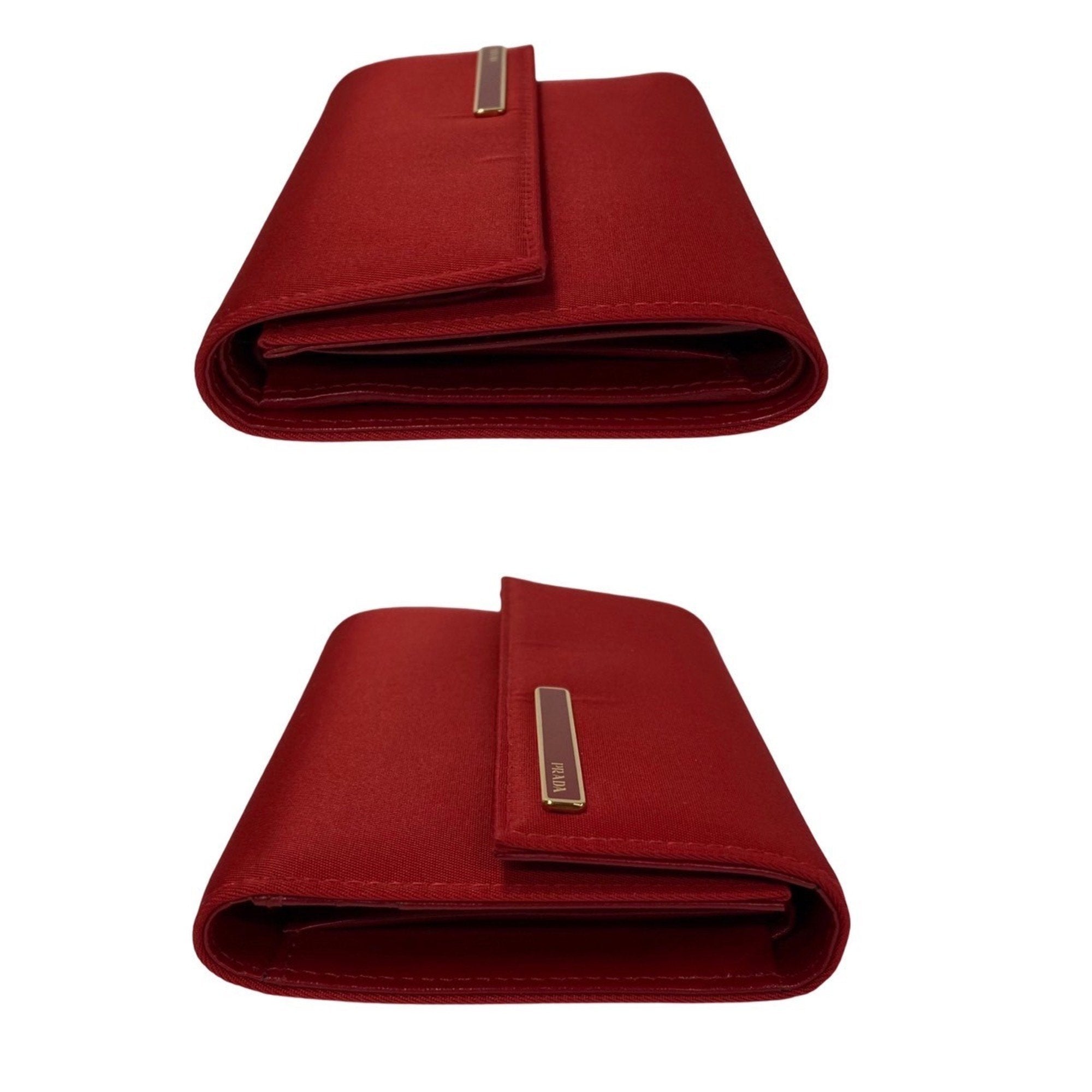 Prada Red Color Nylon Leather Wallet (Bi-Fold) (Pre-Owned)
