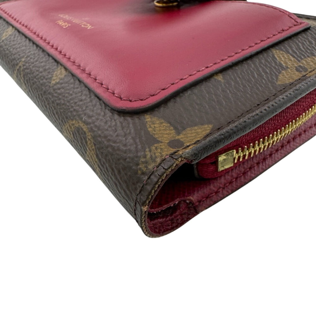Louis Vuitton Monogram Brown Red Color Leather Wallet (Bi-Fold) (Pre-Owned)