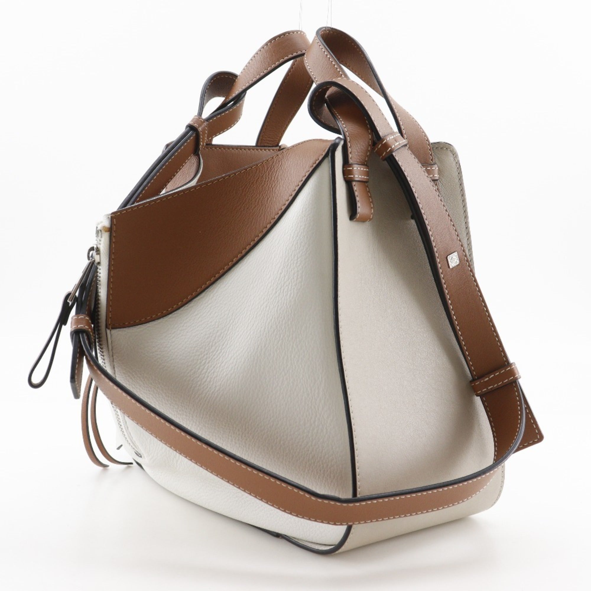 Loewe Hammock Brown White Leather Handbag (Pre-Owned)