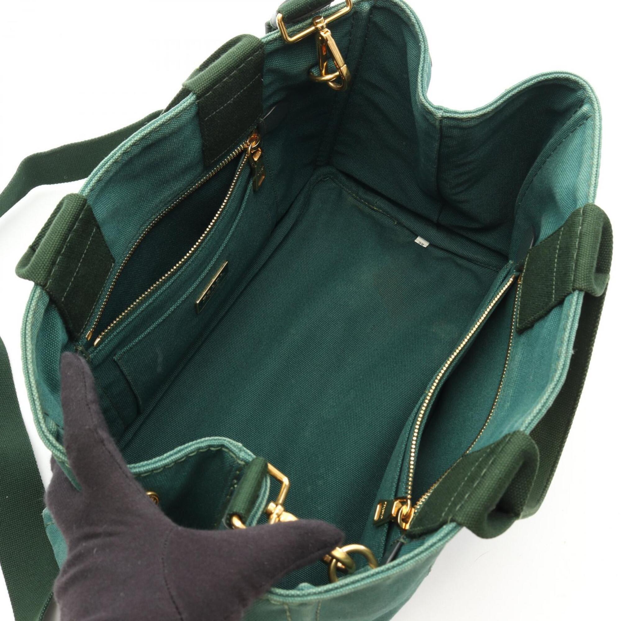Prada Green Canvas Handbag Tote Bag (Pre-Owned)